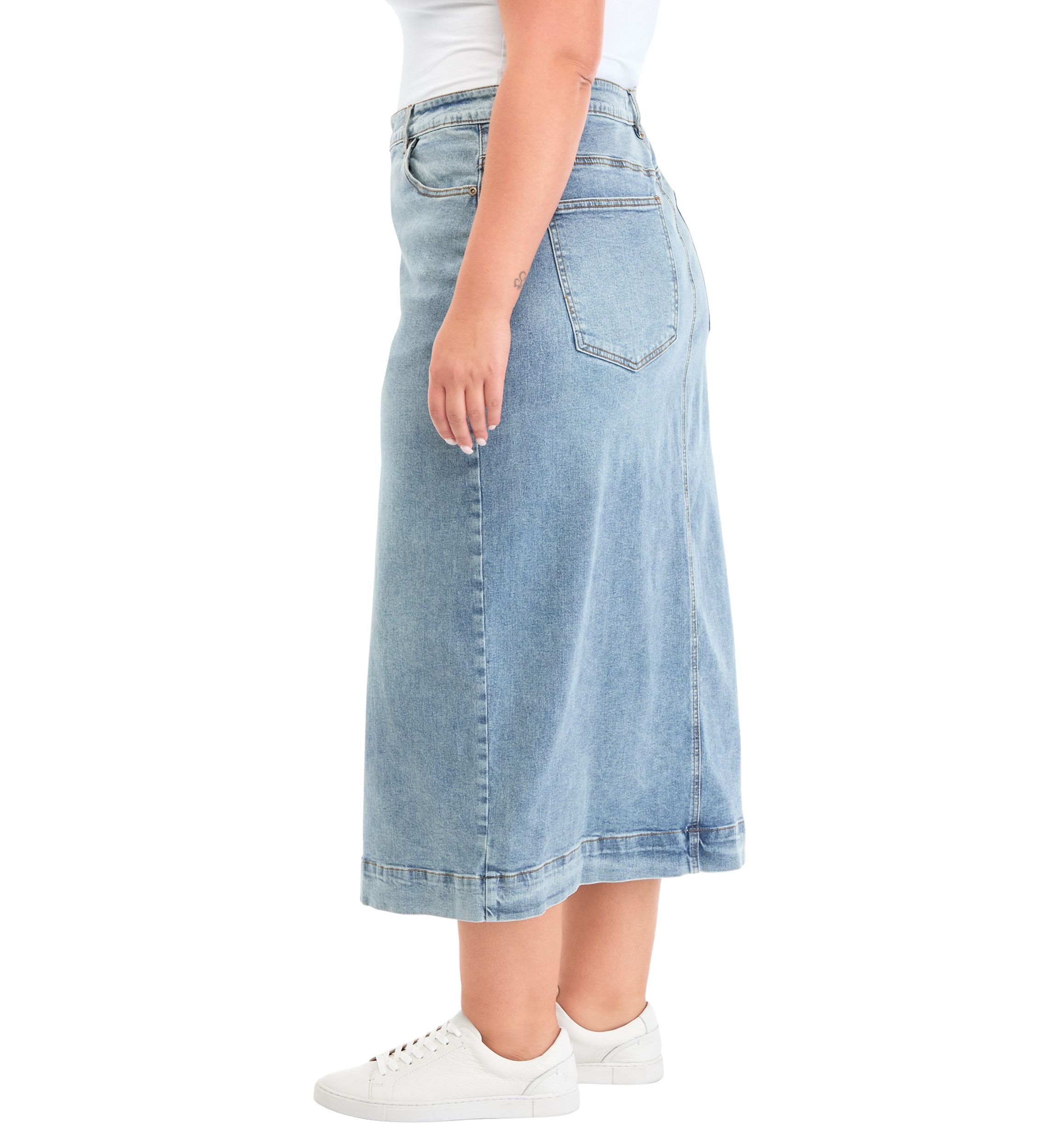 Plus Size High Waist Long Denim Skirt