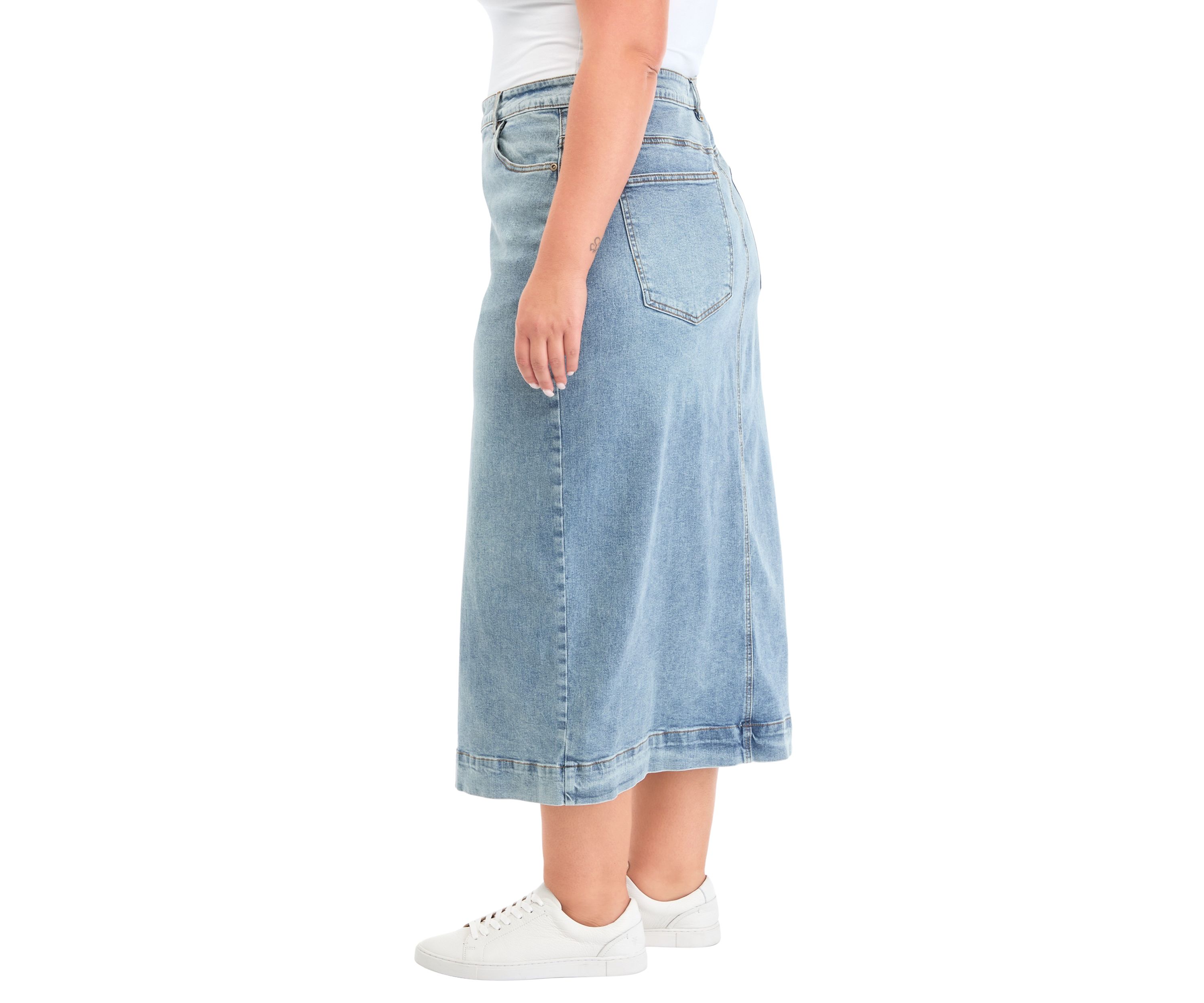 Plus Size High Waist Long Denim Skirt