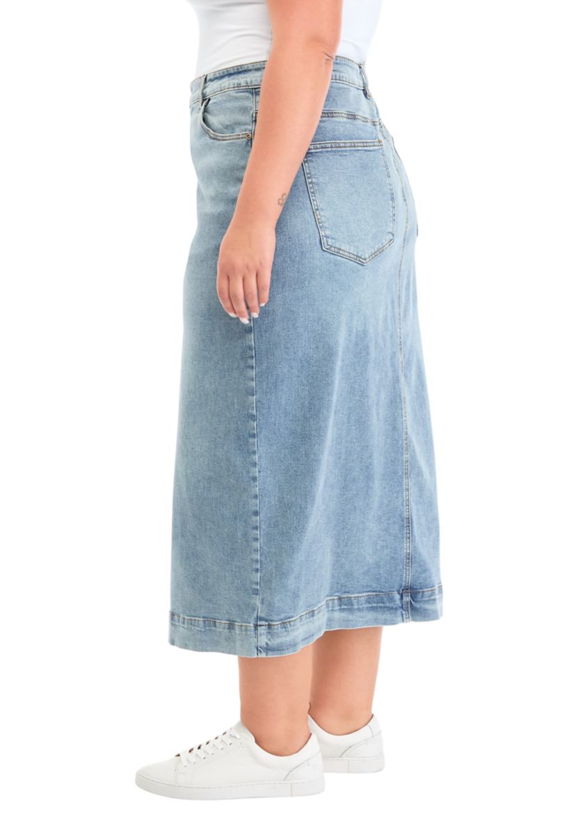 Plus Size High Waist Long Denim Skirt