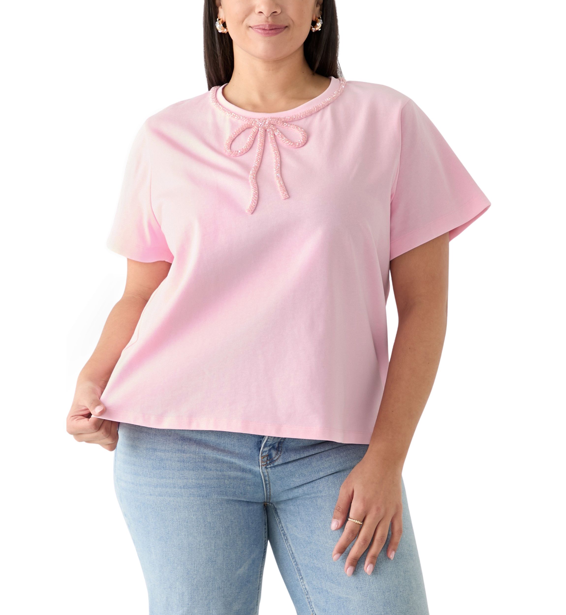 Plus Size Beaded Bow T-Shirt