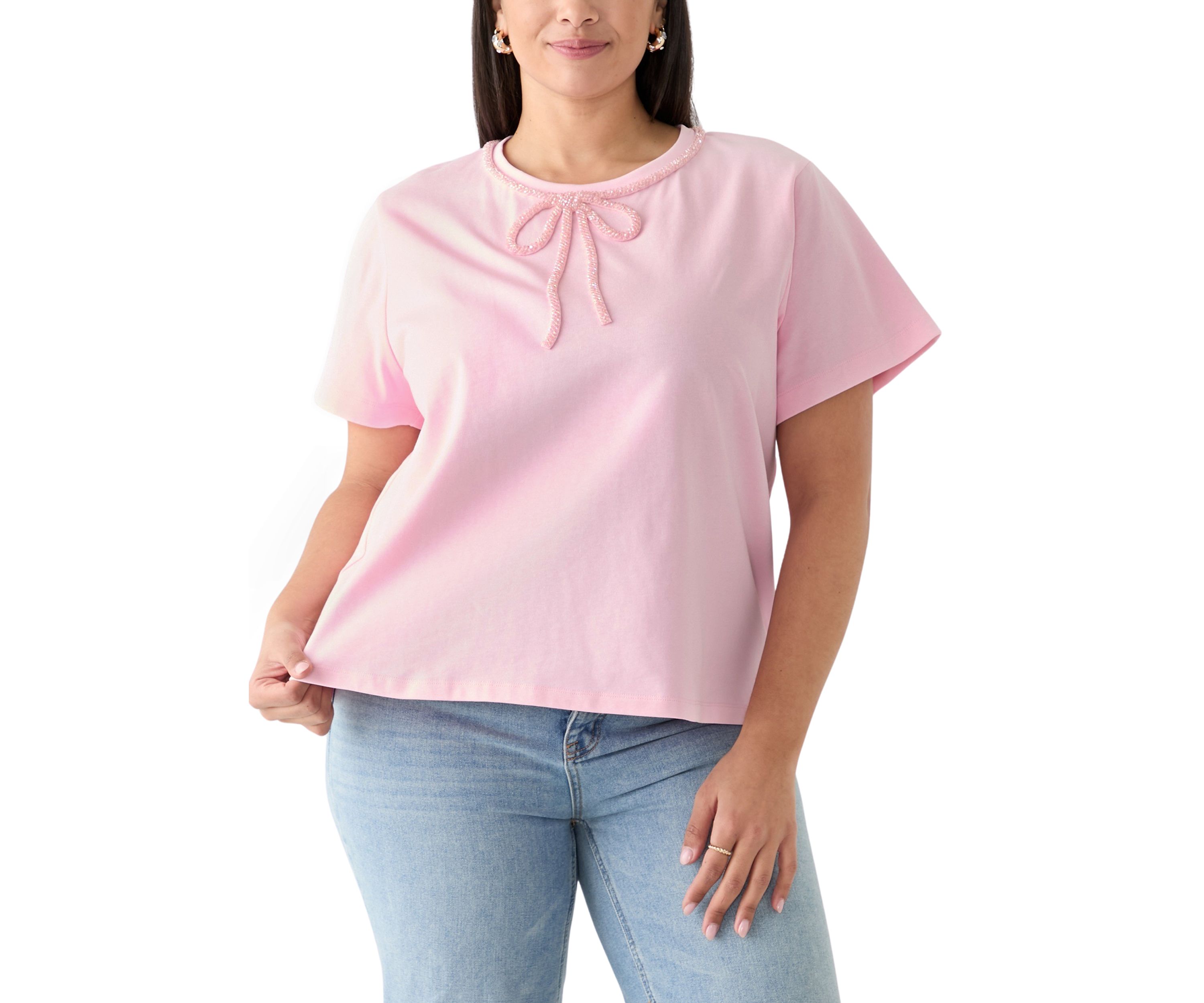 Plus Size Beaded Bow T-Shirt