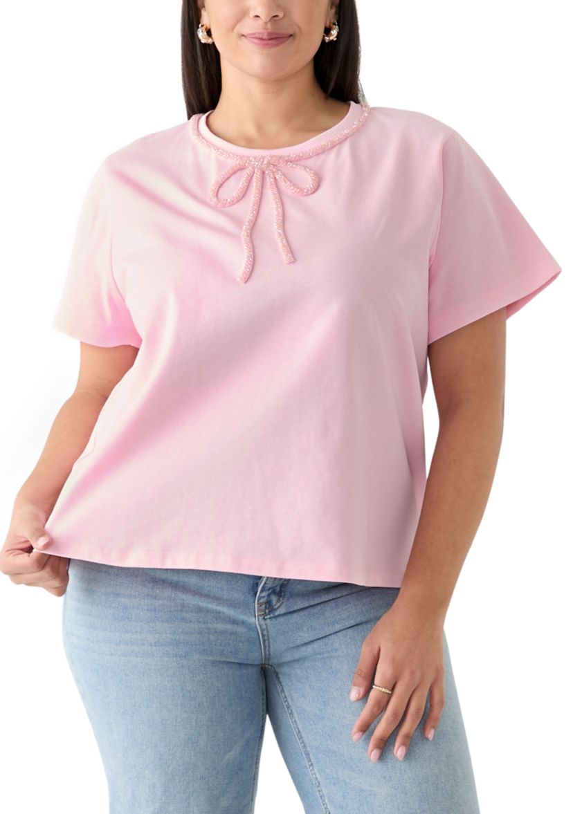 Plus Size Beaded Bow T-Shirt