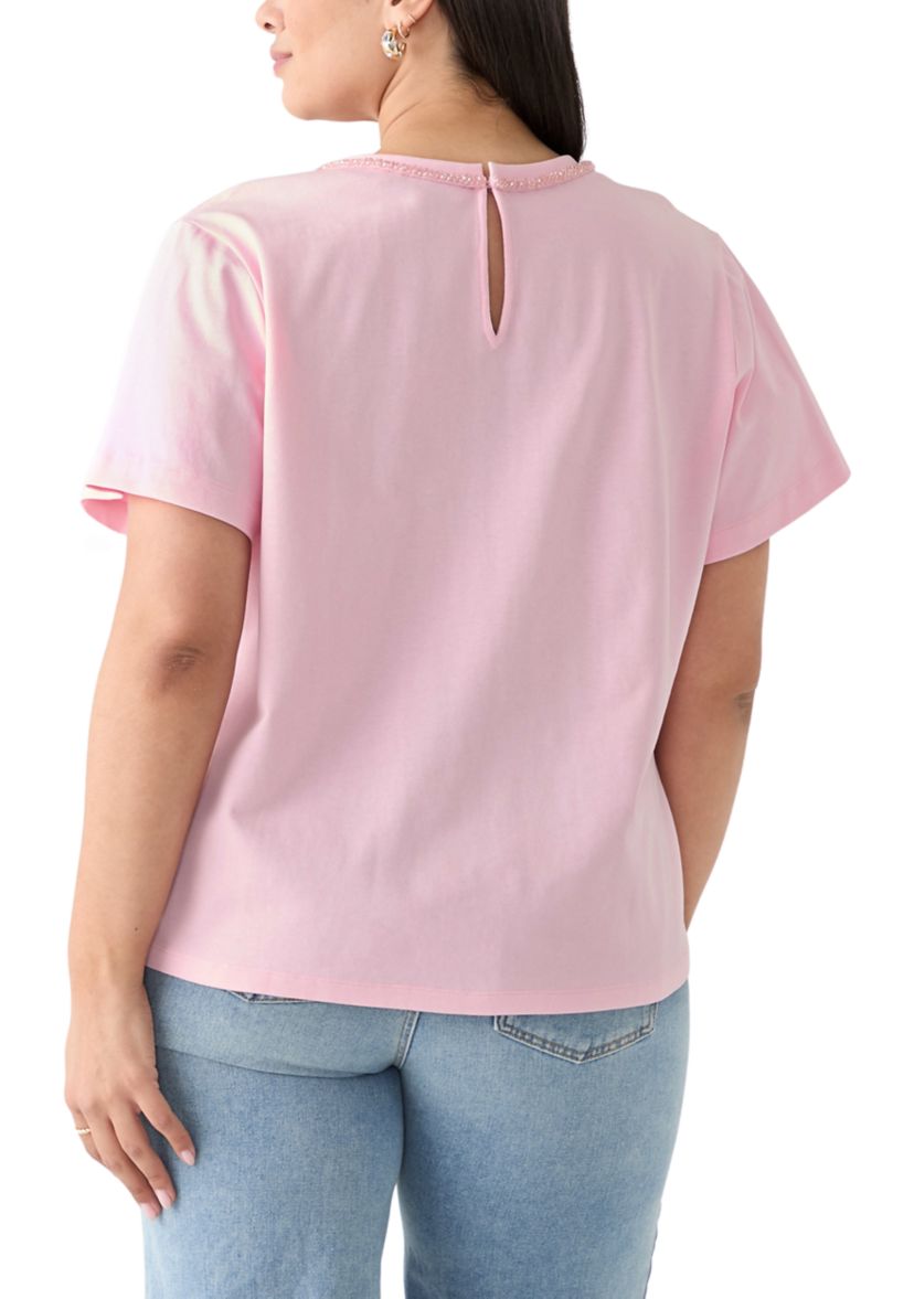 Plus Size Beaded Bow T-Shirt
