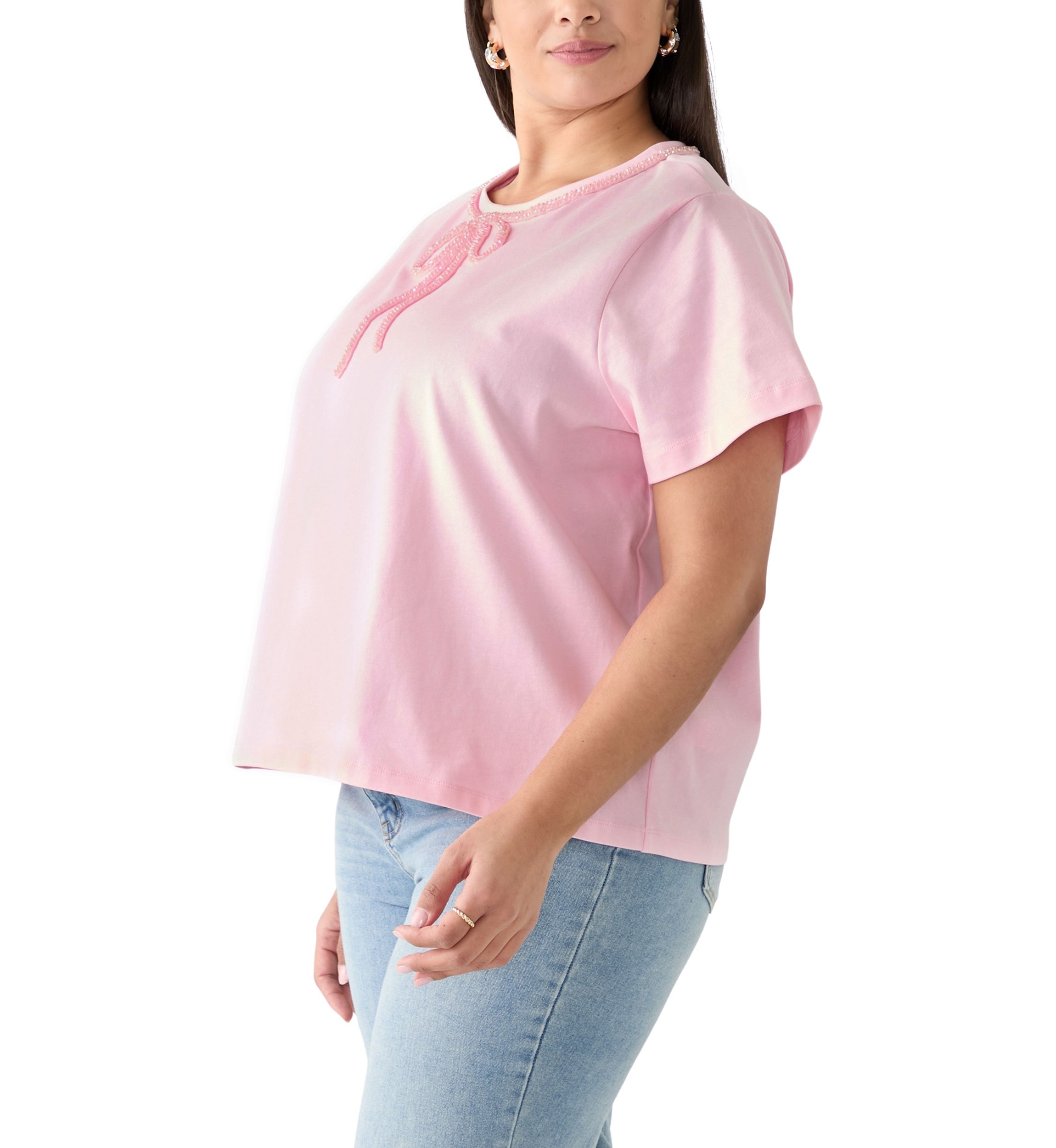 Plus Size Beaded Bow T-Shirt
