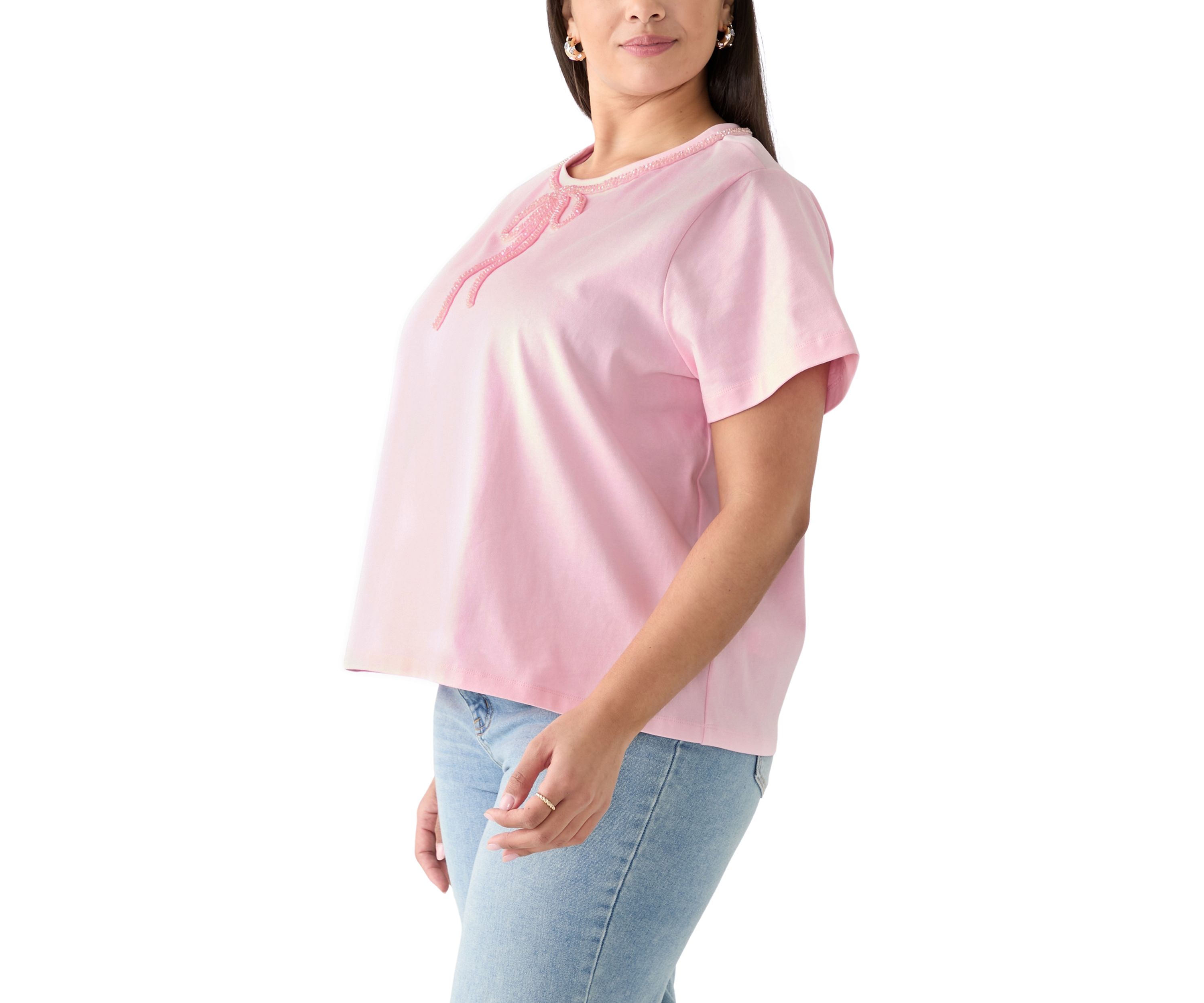 Plus Size Beaded Bow T-Shirt