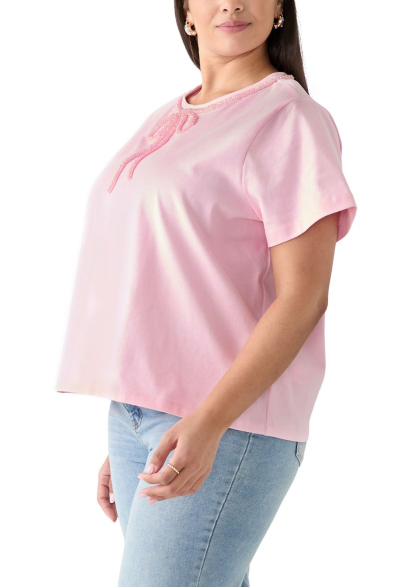 Plus Size Beaded Bow T-Shirt