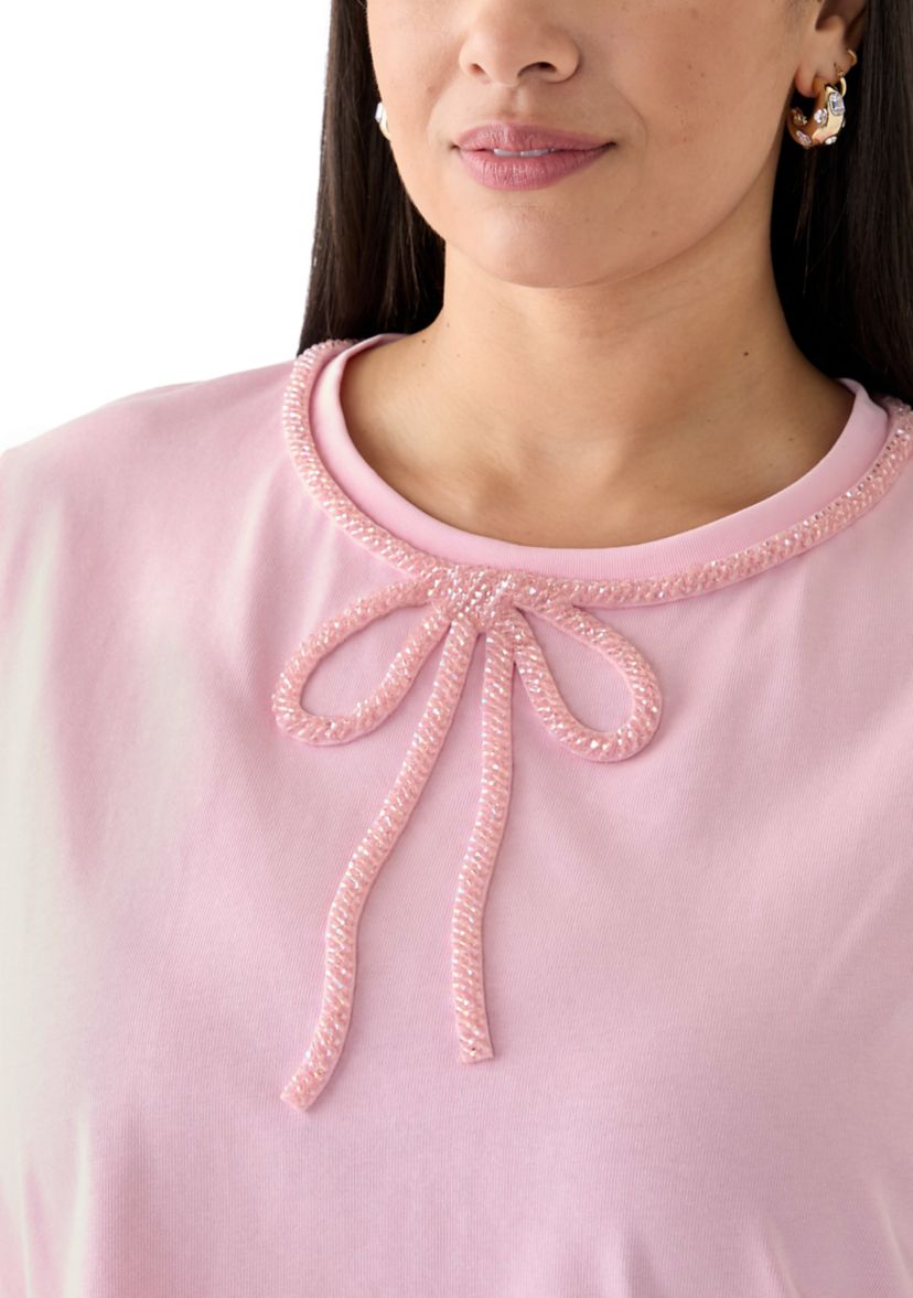 Plus Size Beaded Bow T-Shirt