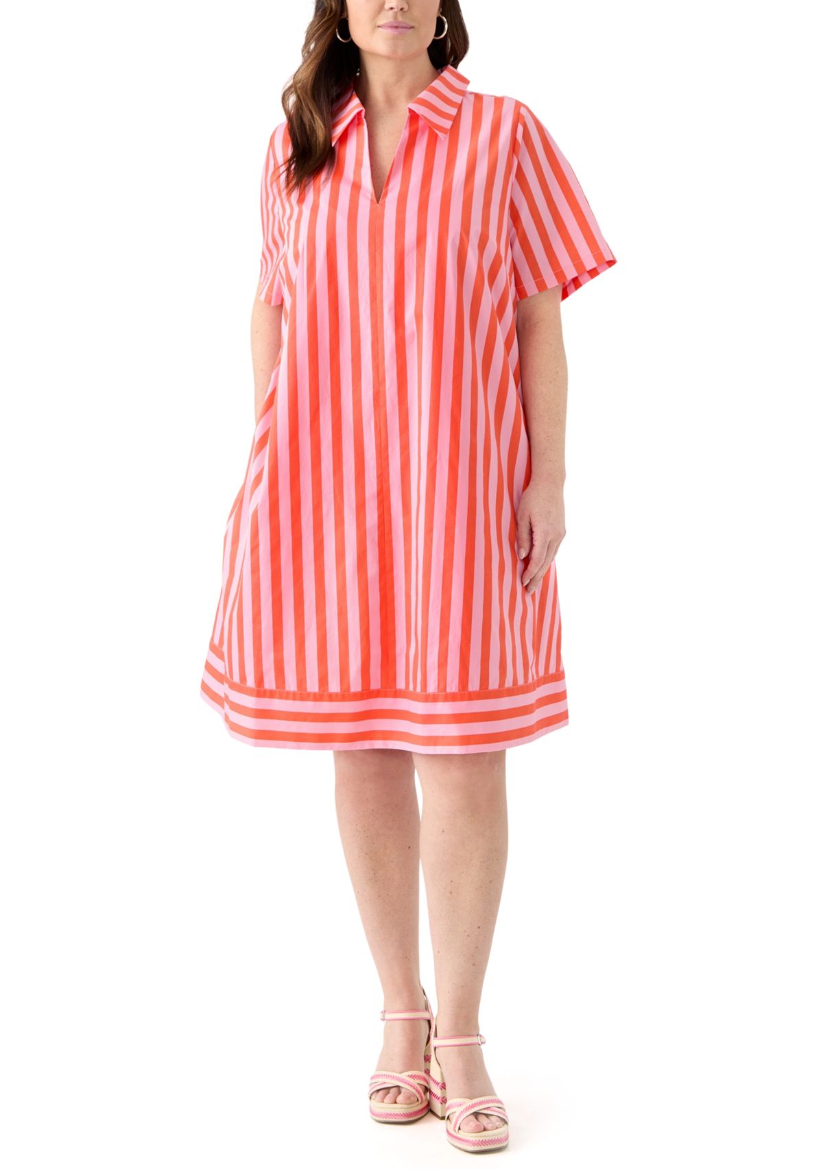 Plus Size Striped Jacquard Mini Shirtdress