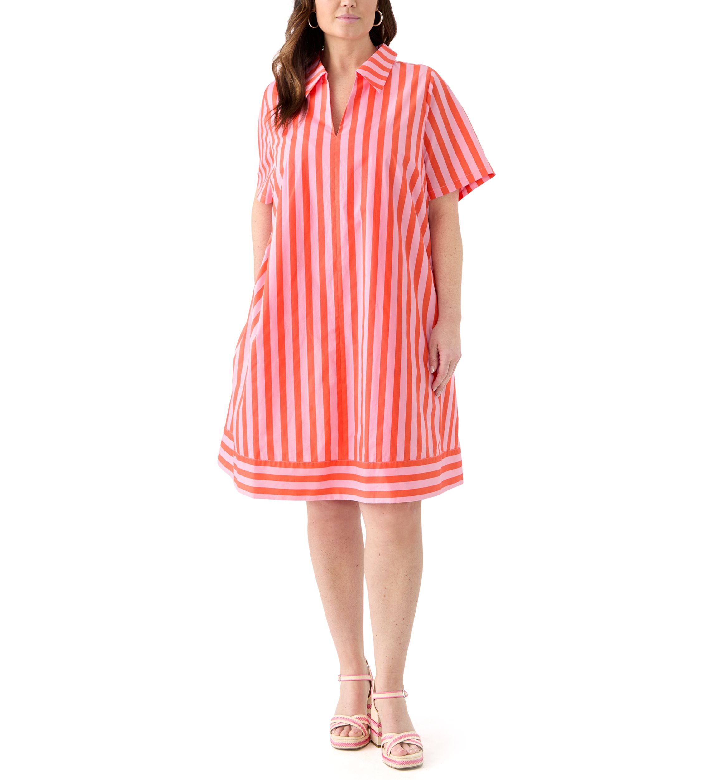 Plus Size Striped Jacquard Mini Shirtdress