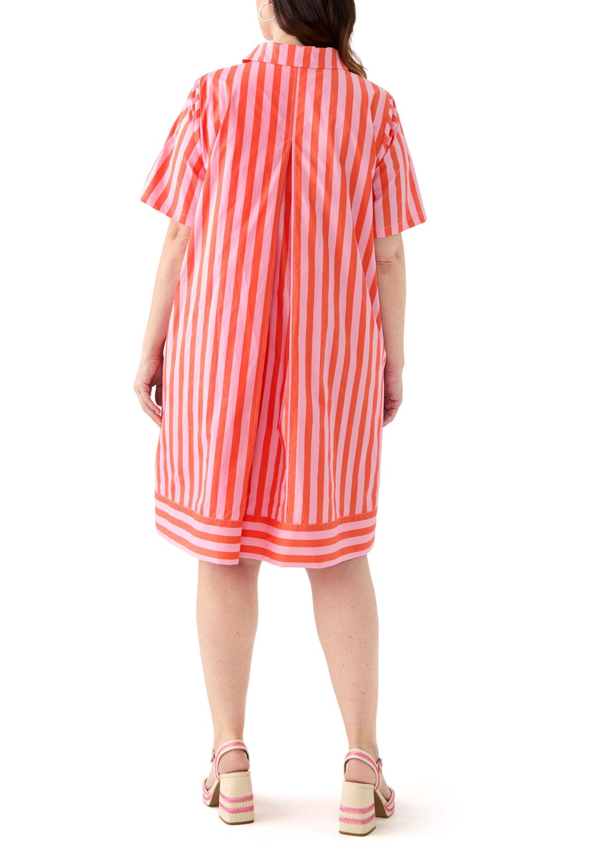 Plus Size Striped Jacquard Mini Shirtdress