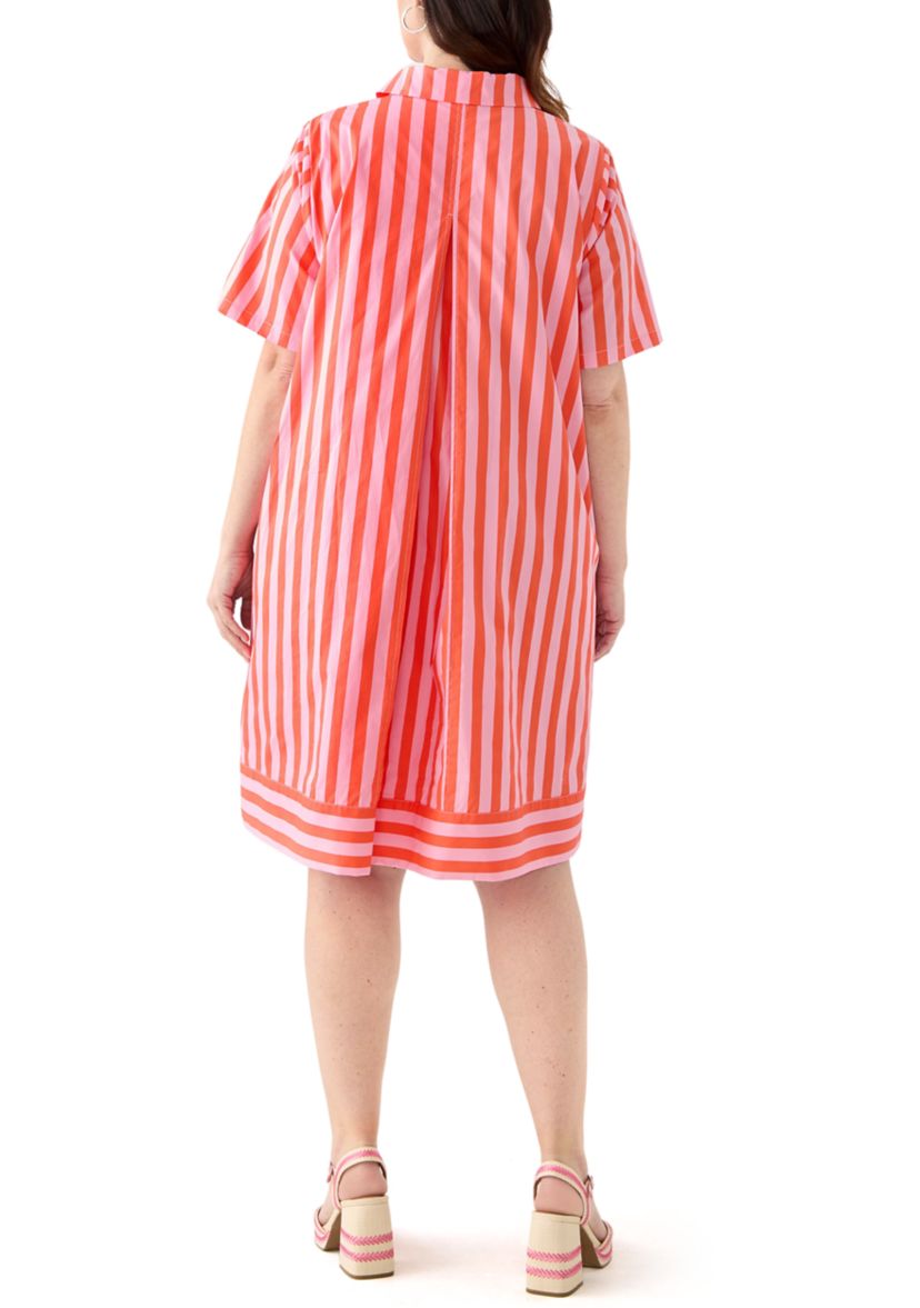 Plus Size Striped Jacquard Mini Shirtdress