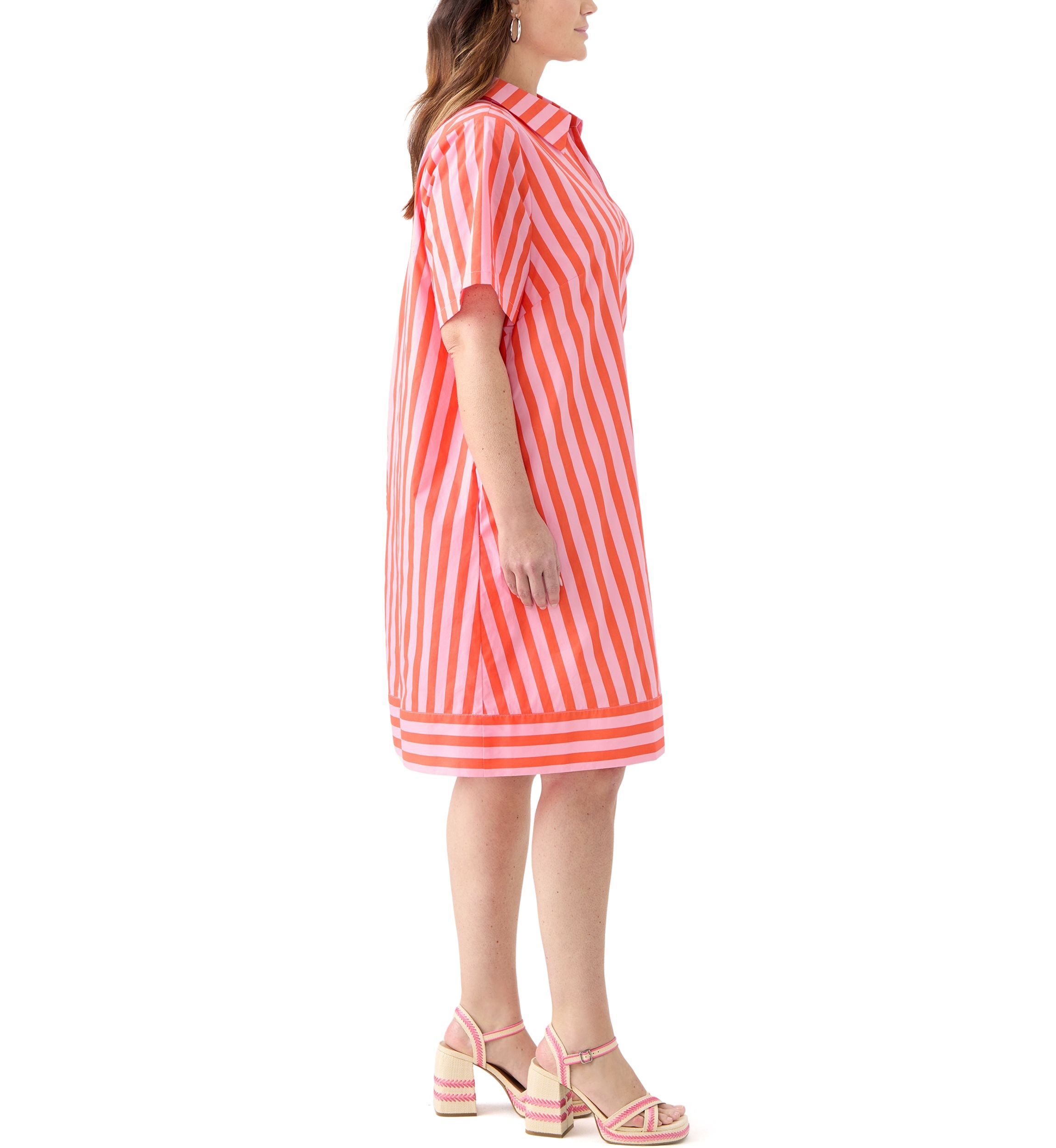 Plus Size Striped Jacquard Mini Shirtdress