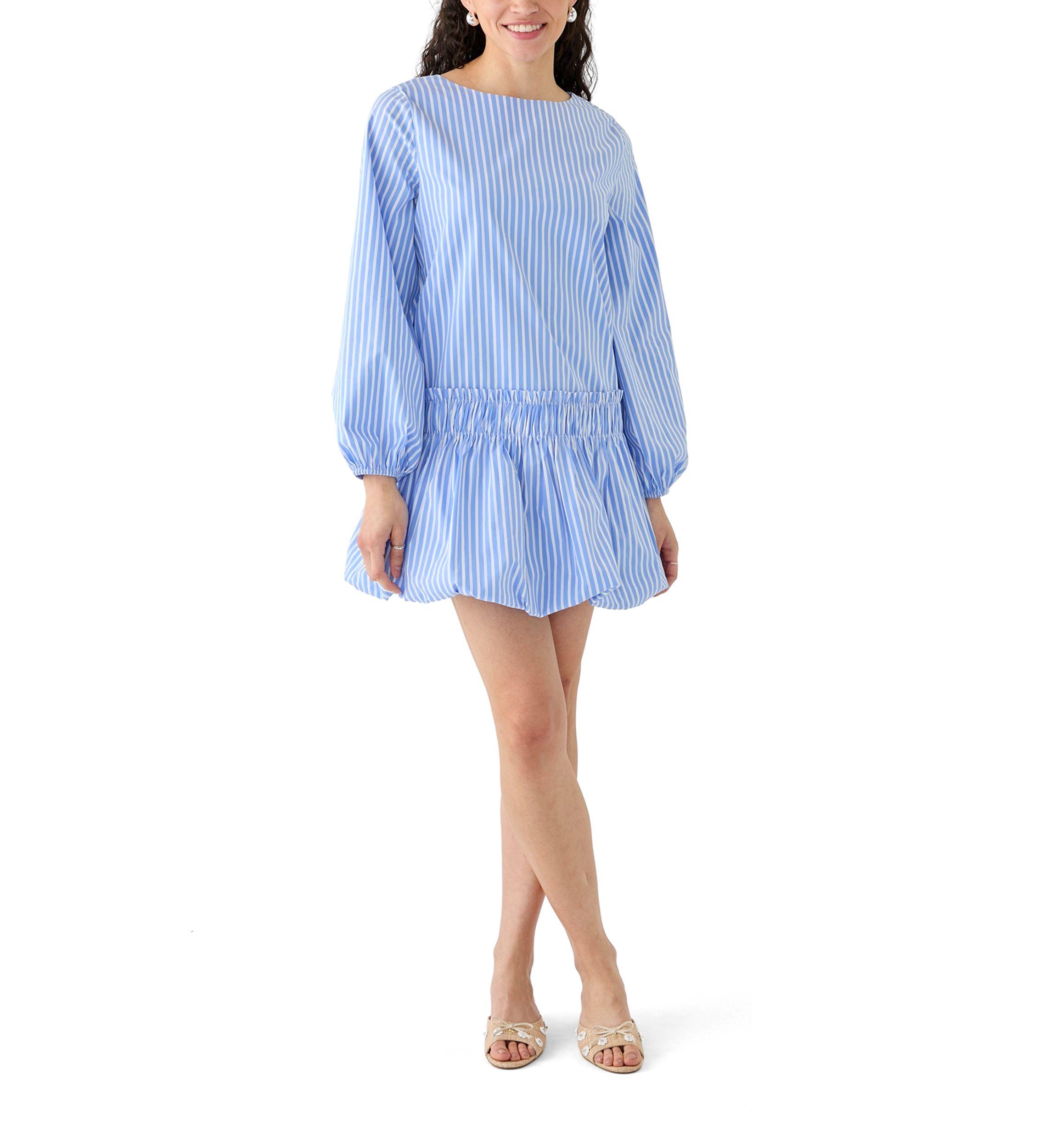 Womens Stripe Balloon Mini Dress