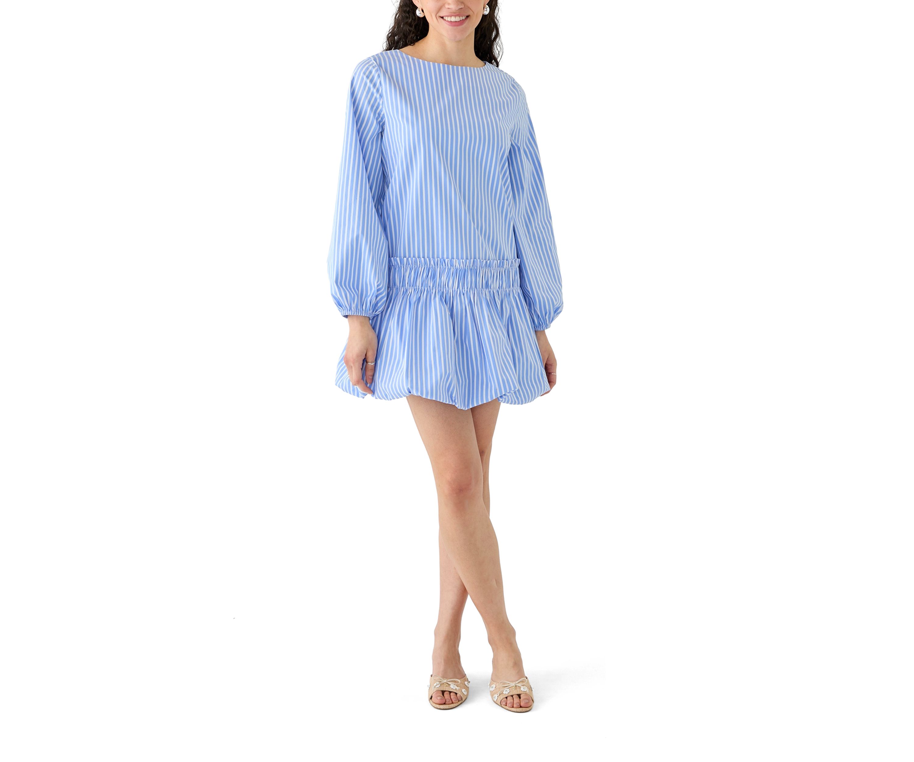 Womens Stripe Balloon Mini Dress