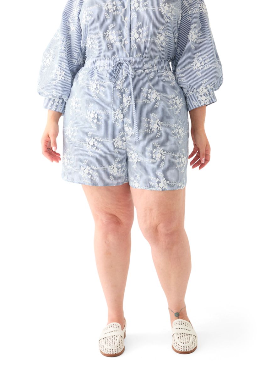 Plus Size Embroidery Stripe Shorts