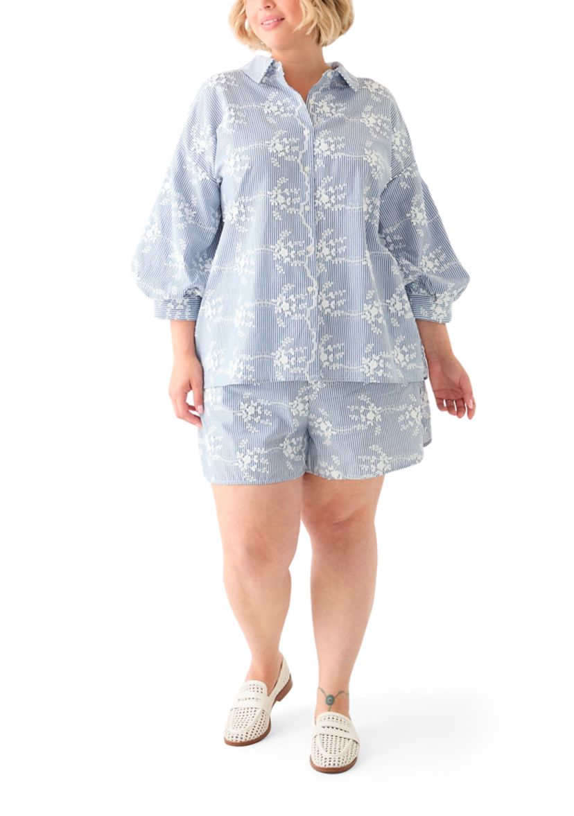 Plus Size Embroidery Stripe Shorts
