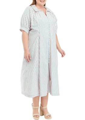 Plus Striped Midi Shirtdress