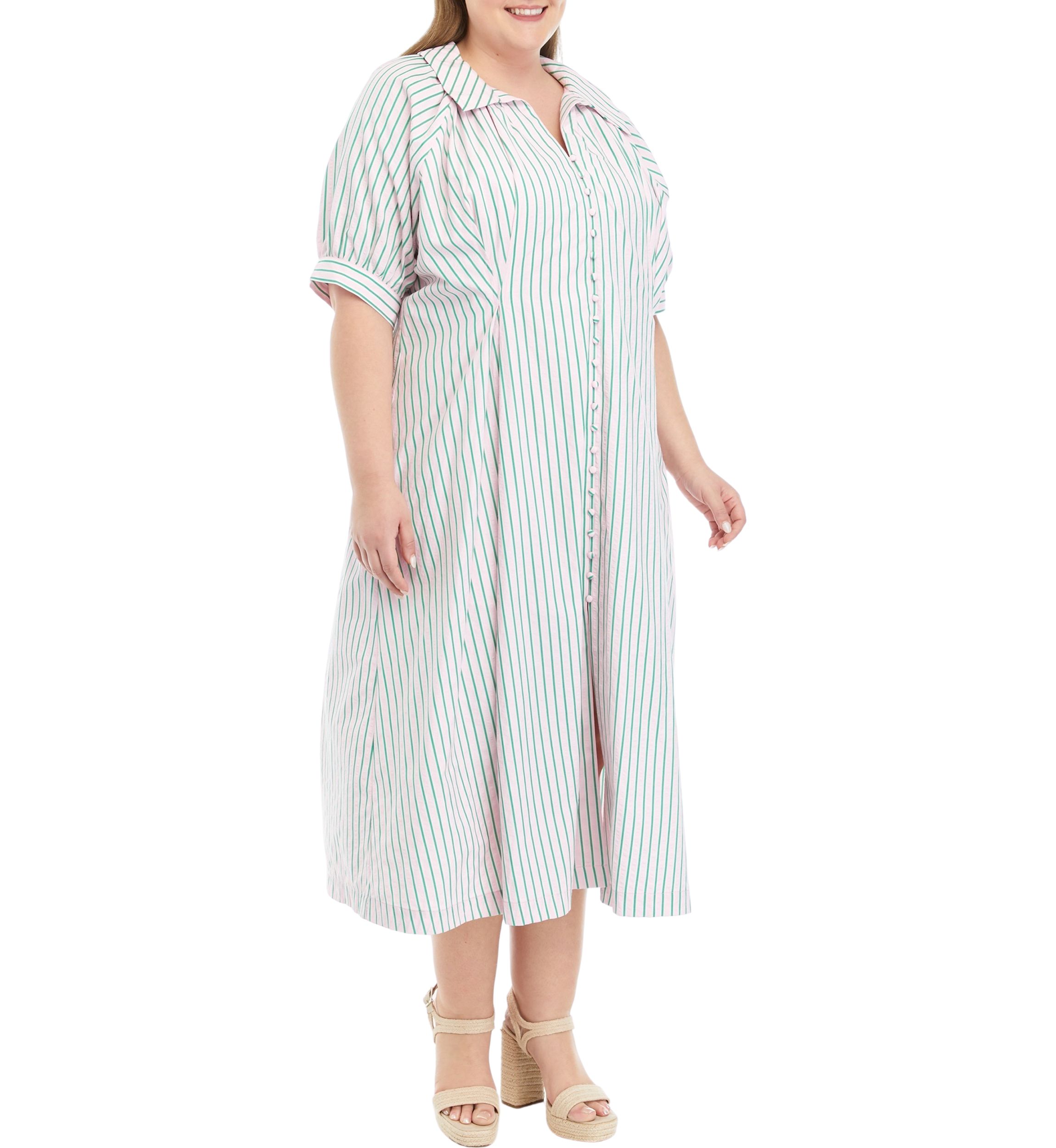 Plus Size Striped Midi Shirtdress