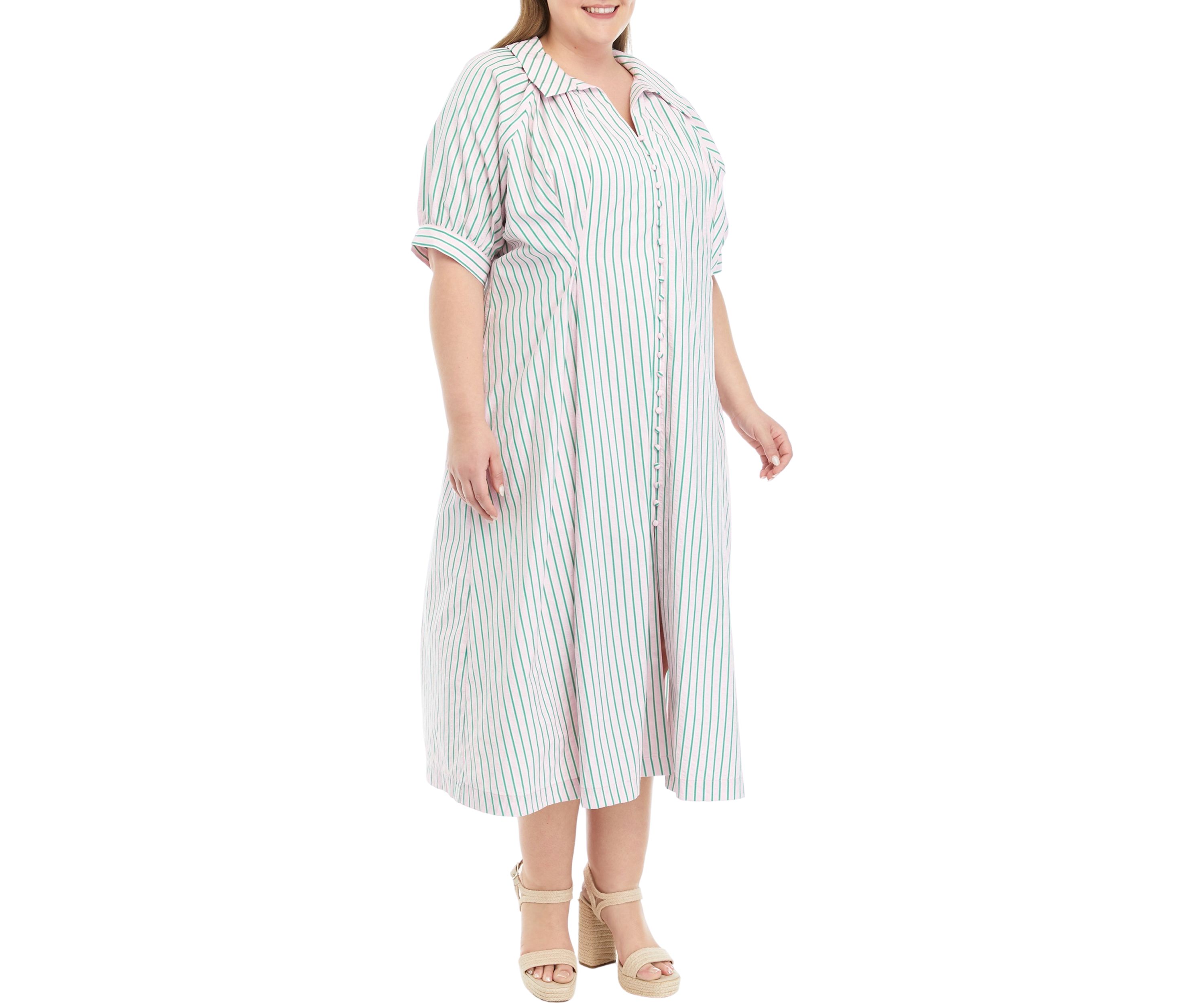 Plus Size Striped Midi Shirtdress