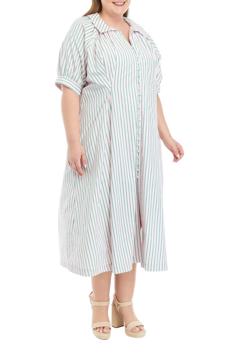 Plus Size Striped Midi Shirtdress