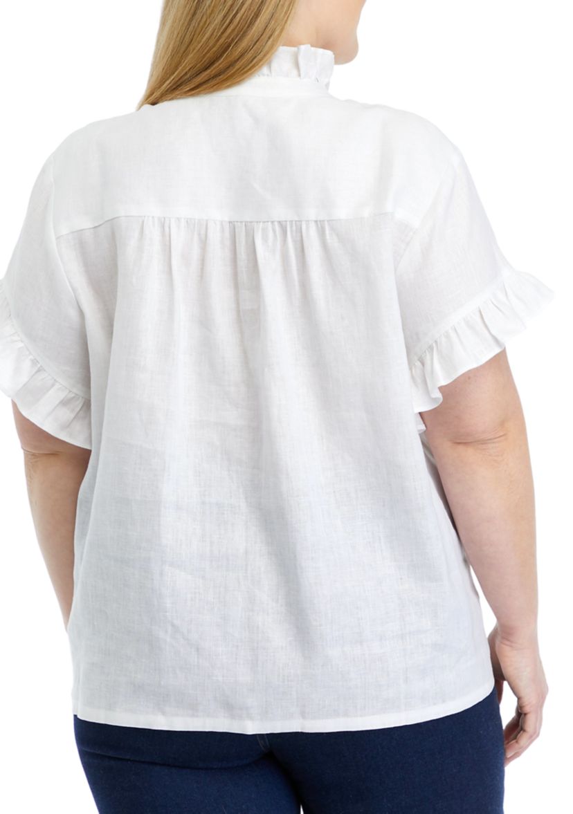 Plus Size Linen Ruffle Shirt