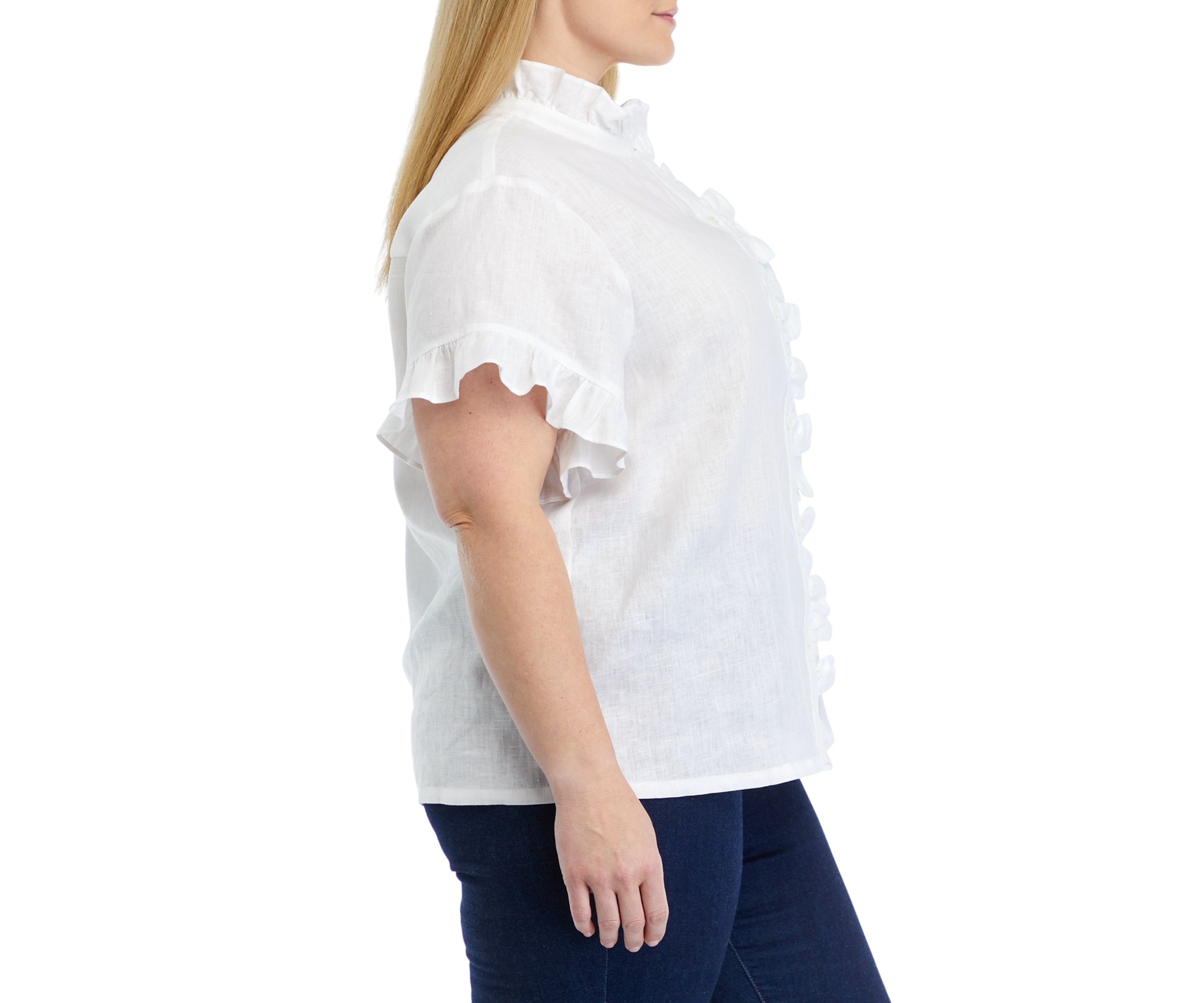 Plus Size Linen Ruffle Shirt