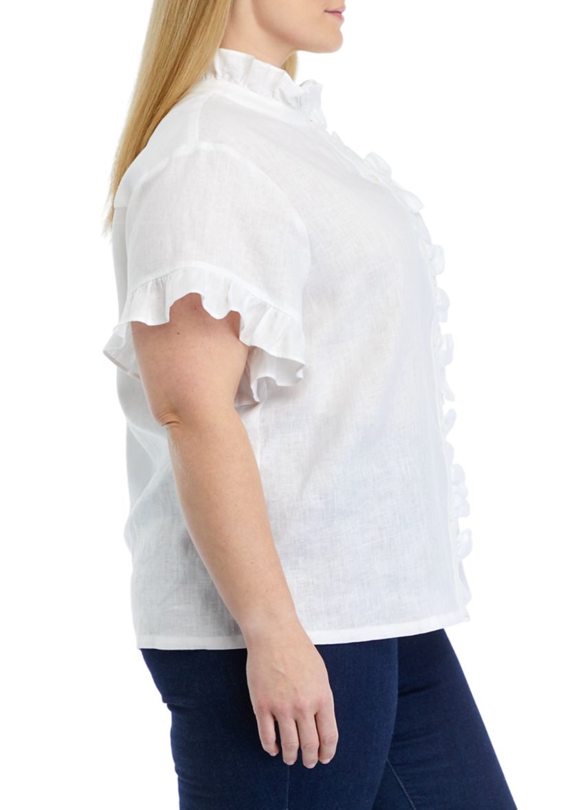 Plus Size Linen Ruffle Shirt