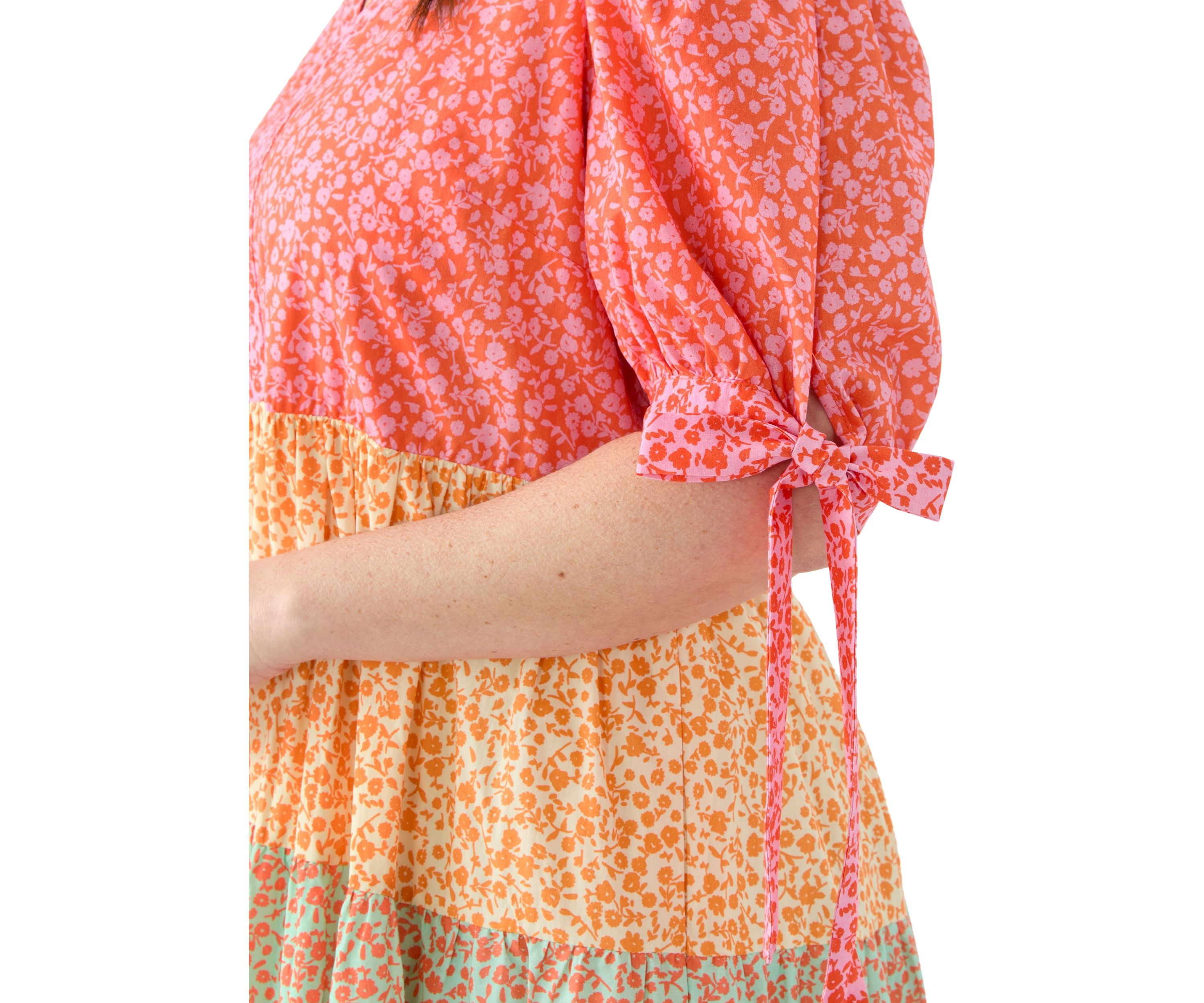 Plus Size Color Block Printed Midi Dress