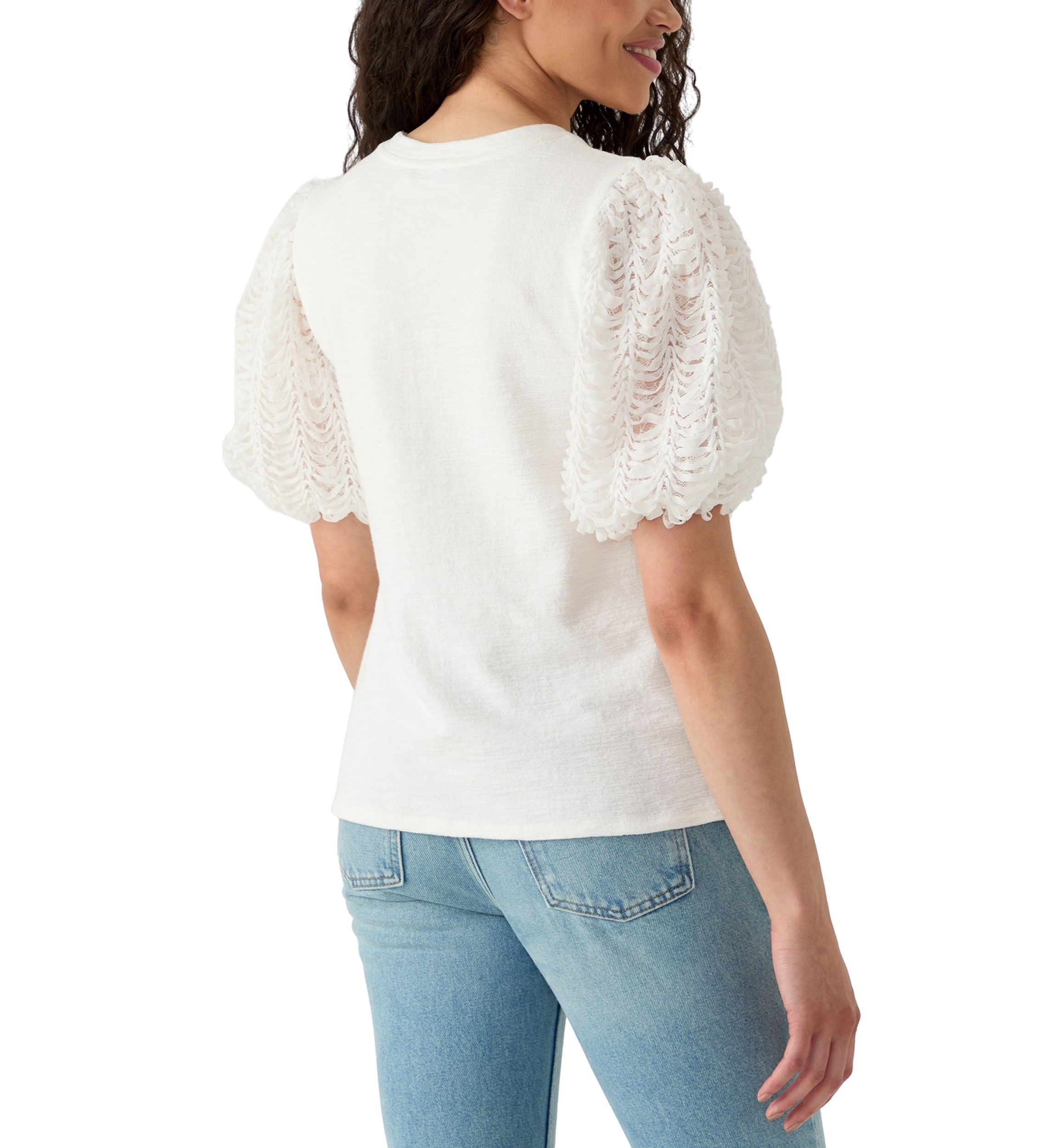 Womens Embellished Mixed Media Top