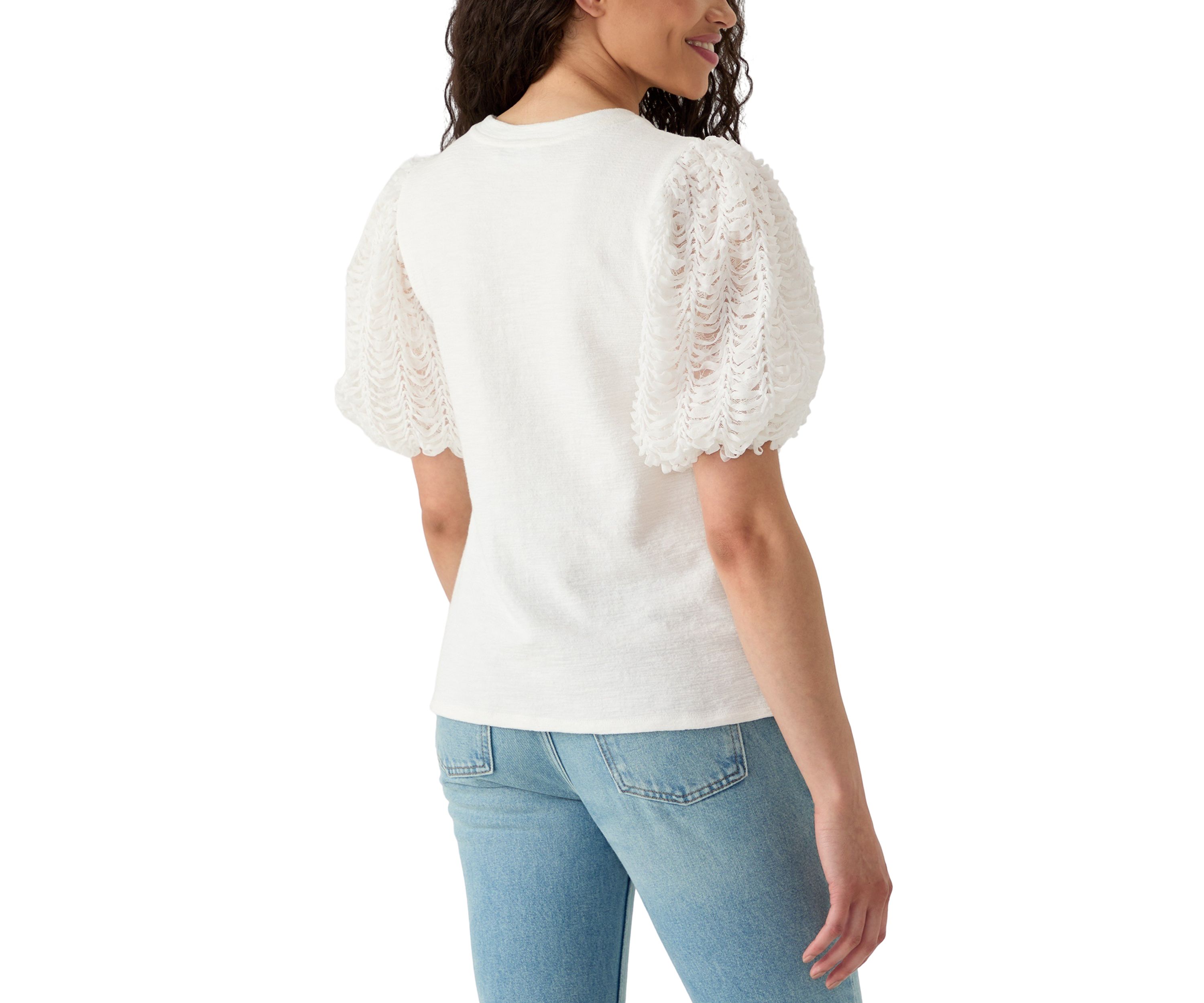 Womens Embellished Mixed Media Top