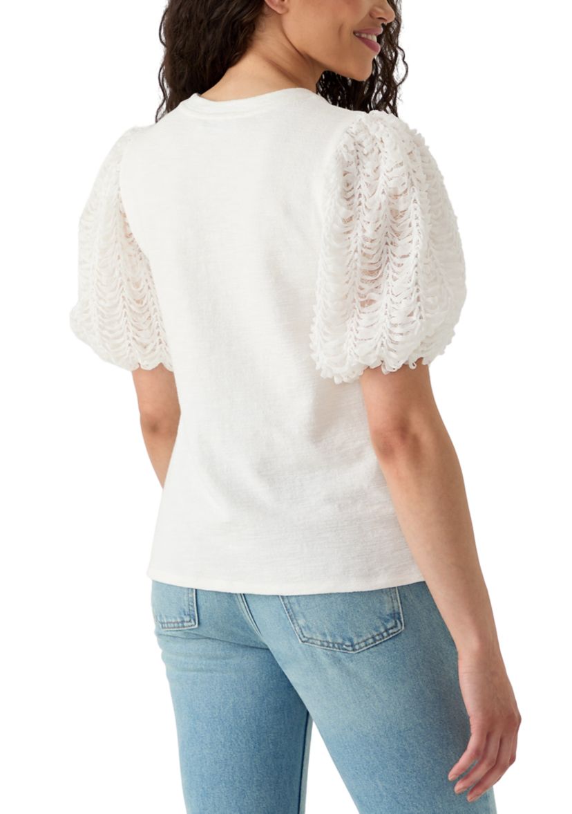 Womens Embellished Mixed Media Top