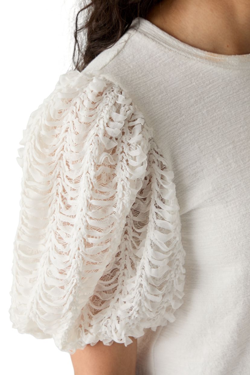 Womens Embellished Mixed Media Top