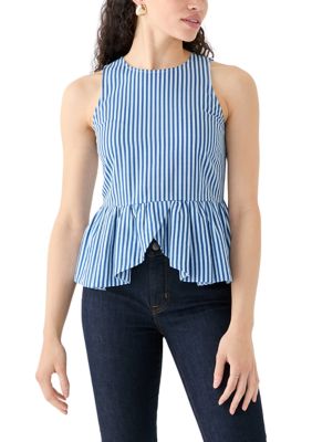 ENGLISH FACTORY Women's Sleeveless Striped Peplum Top, Blue, XS