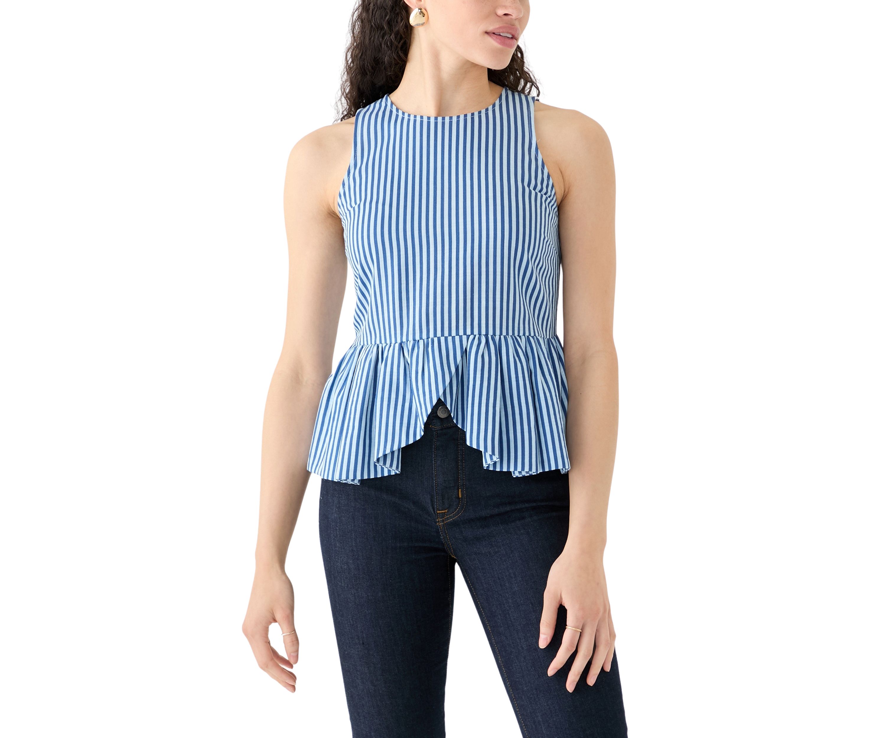 Womens Sleeveless Striped Peplum Top