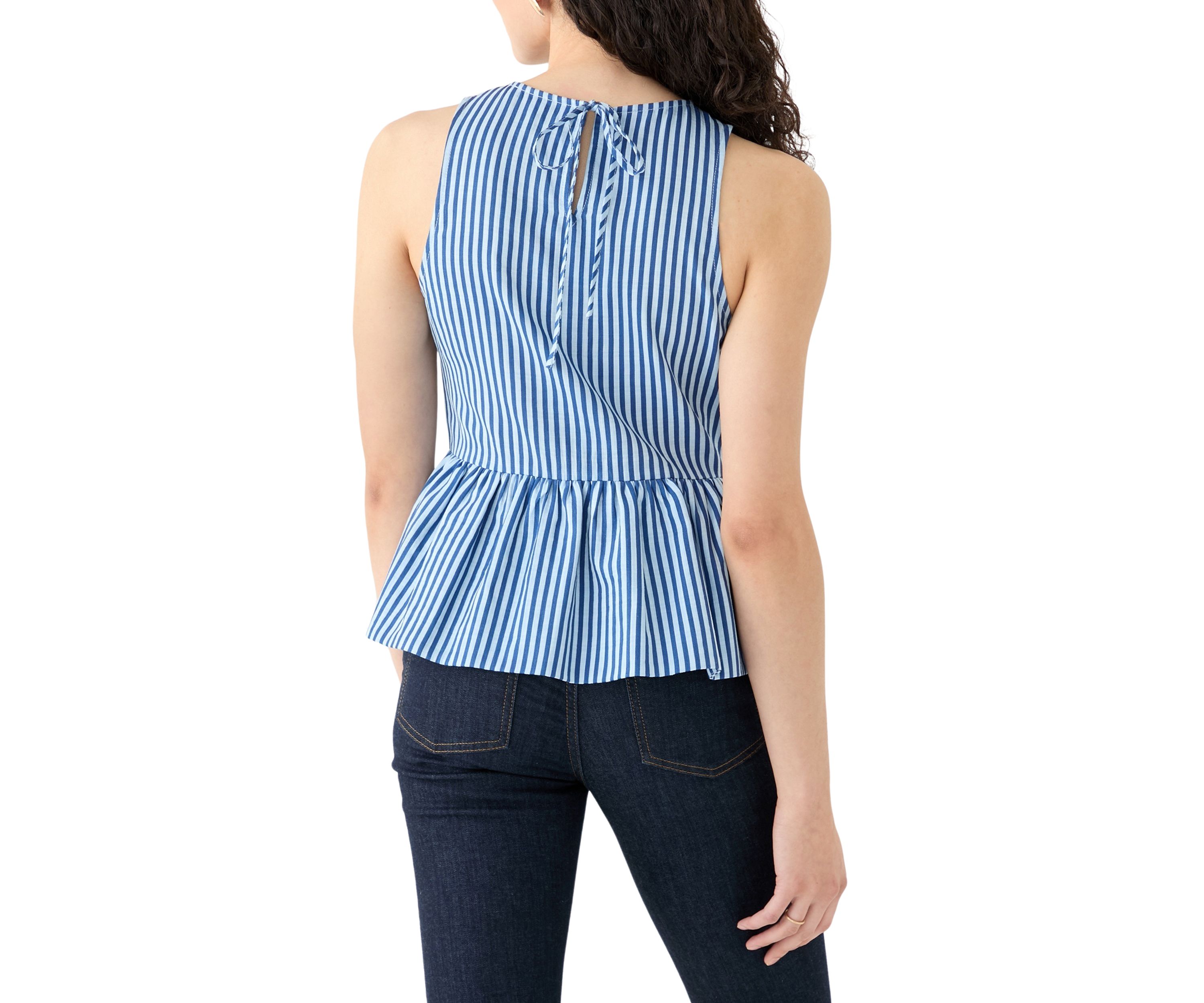 Womens Sleeveless Striped Peplum Top