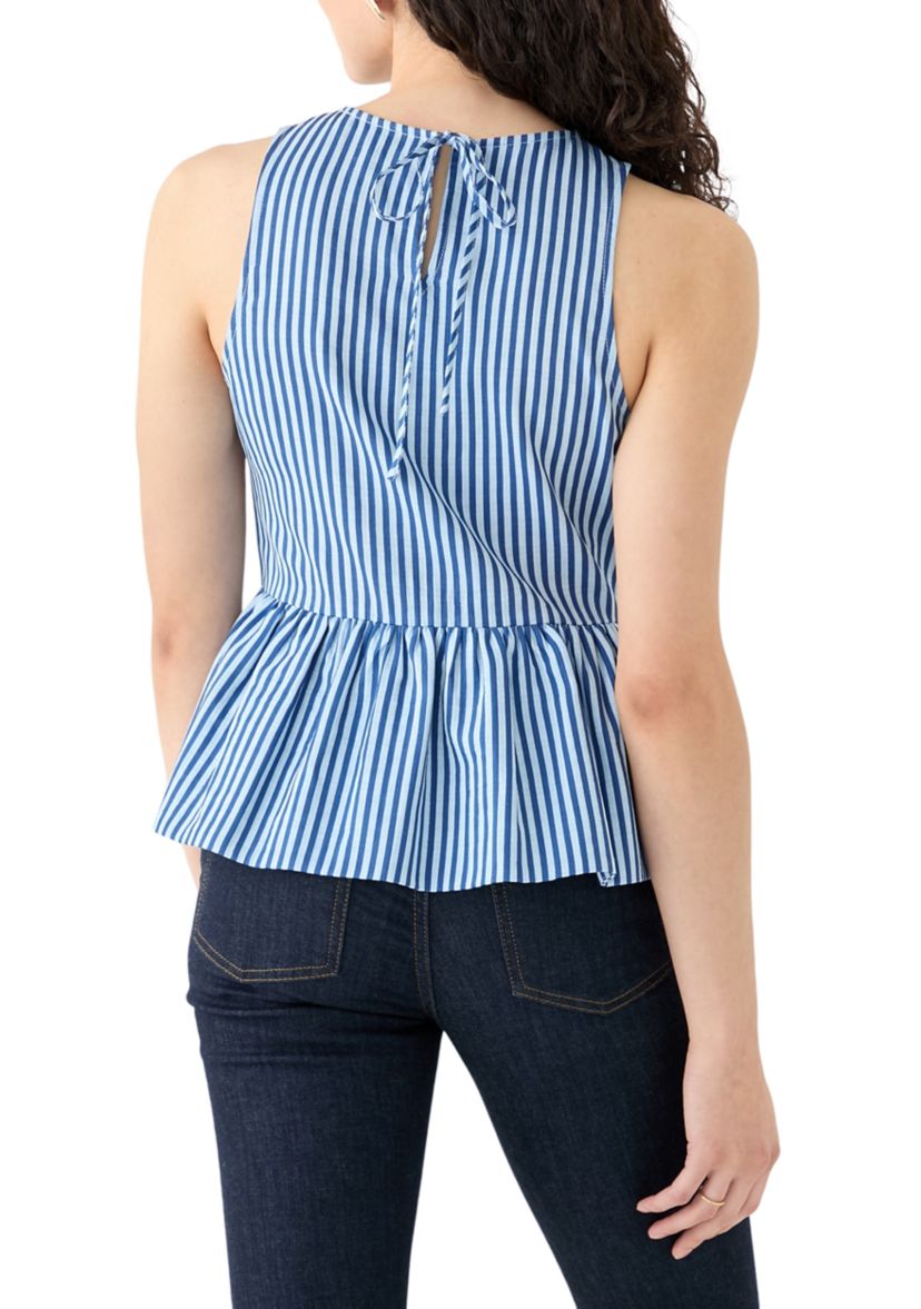 Womens Sleeveless Striped Peplum Top