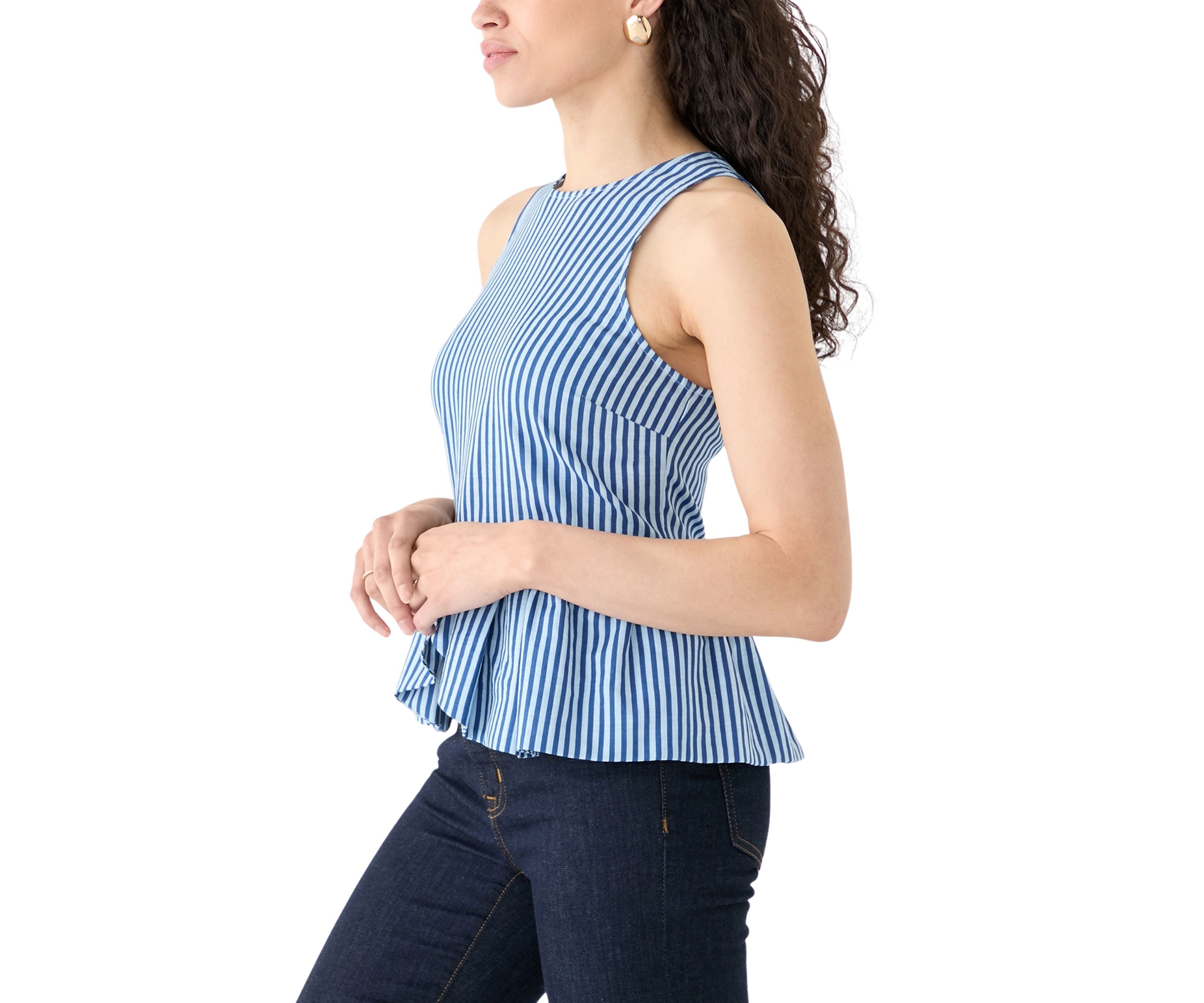 Womens Sleeveless Striped Peplum Top