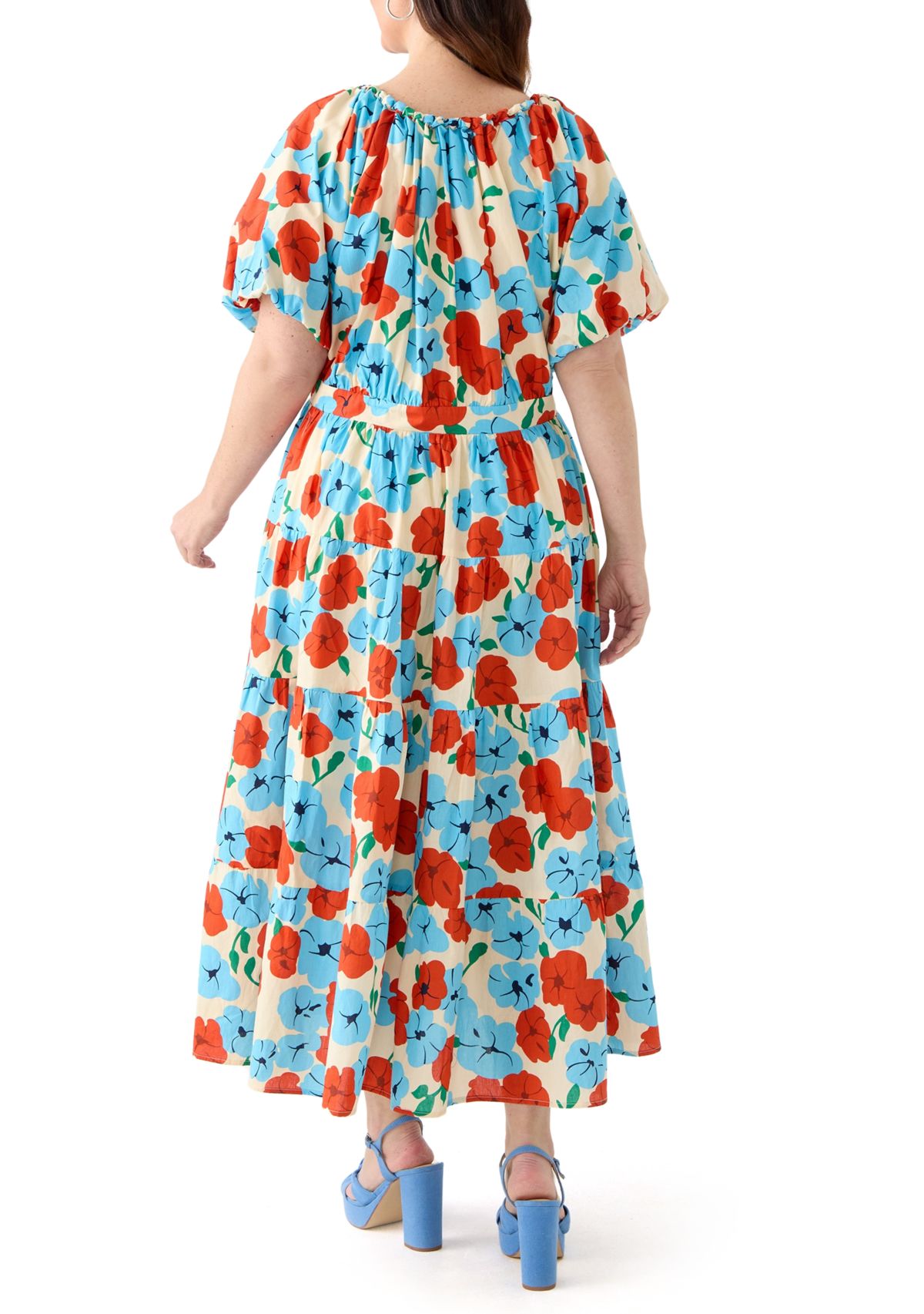 Plus Size Button Down Puff Sleeve Maxi Dress