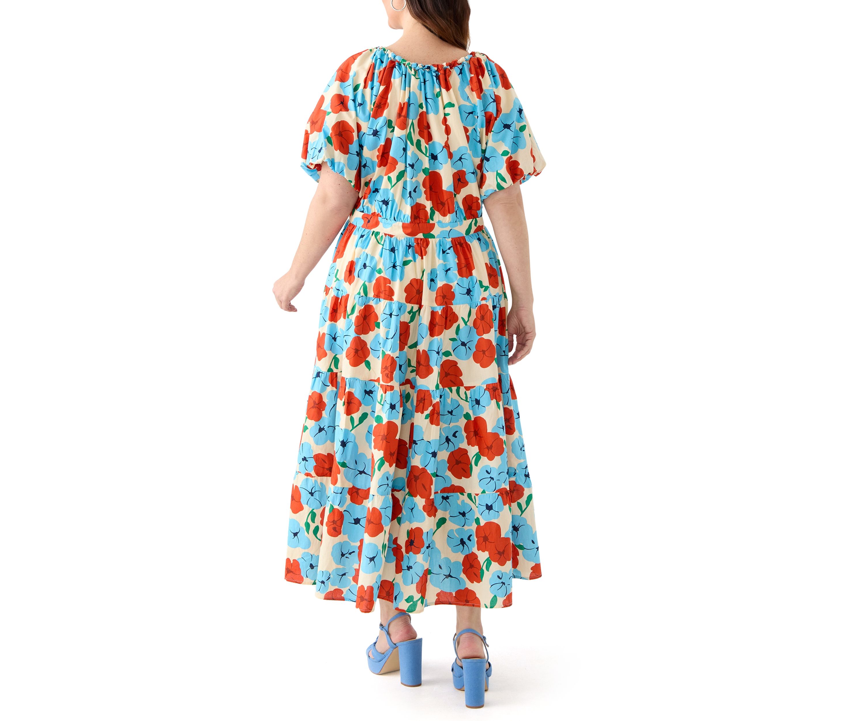 Plus Size Button Down Puff Sleeve Maxi Dress