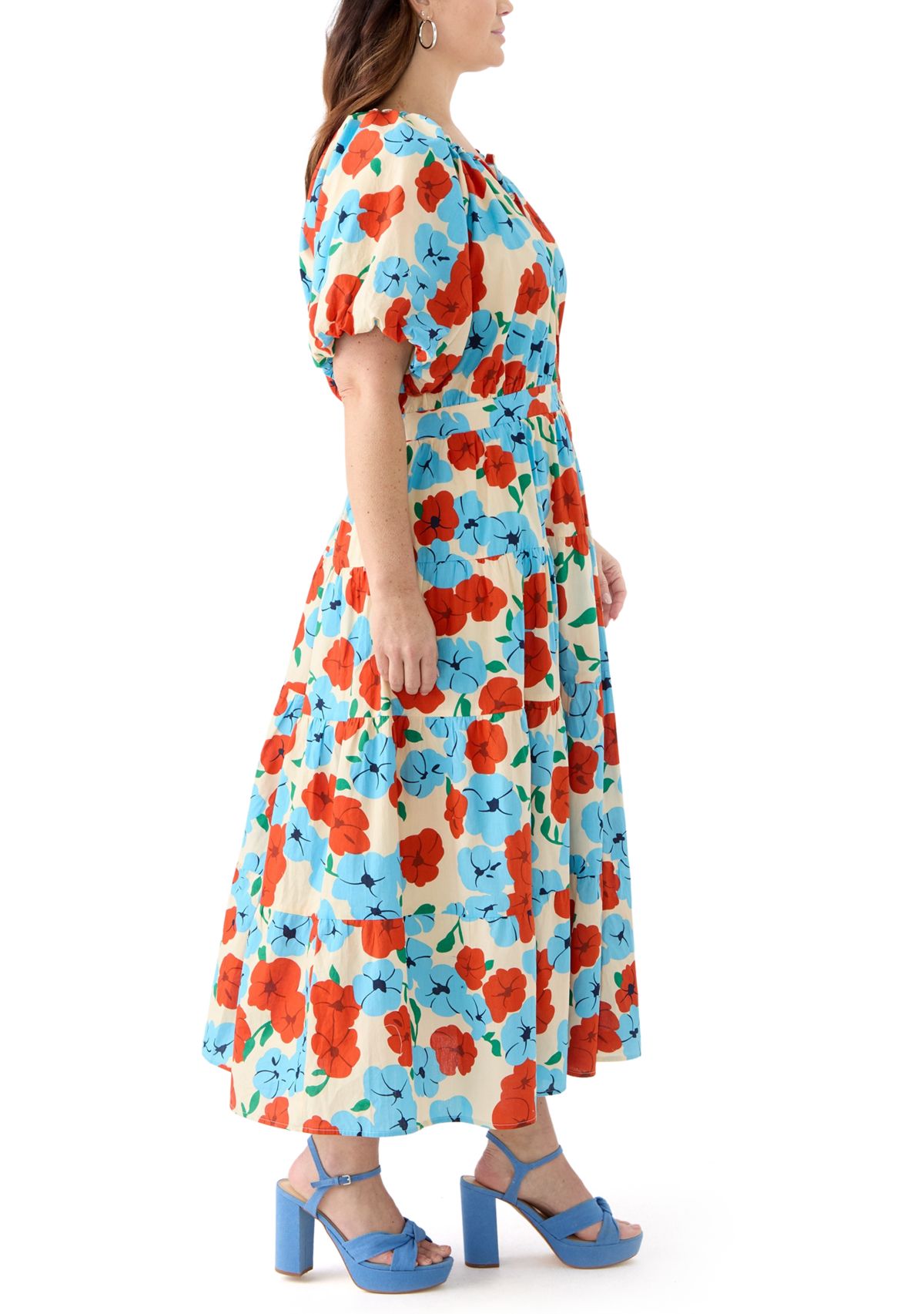 Plus Size Button Down Puff Sleeve Maxi Dress