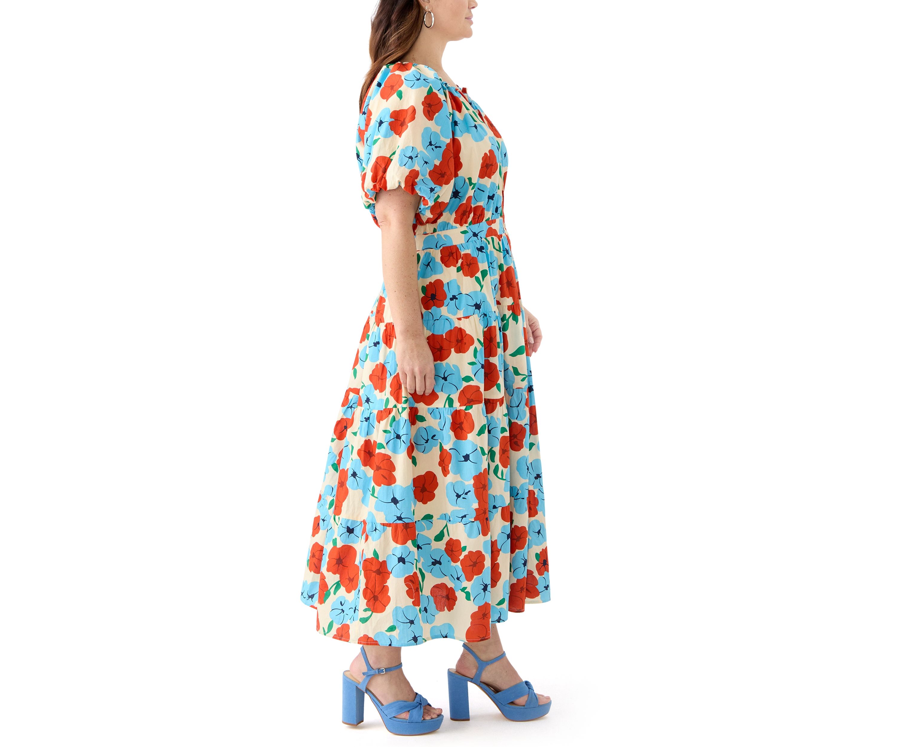 Plus Size Button Down Puff Sleeve Maxi Dress