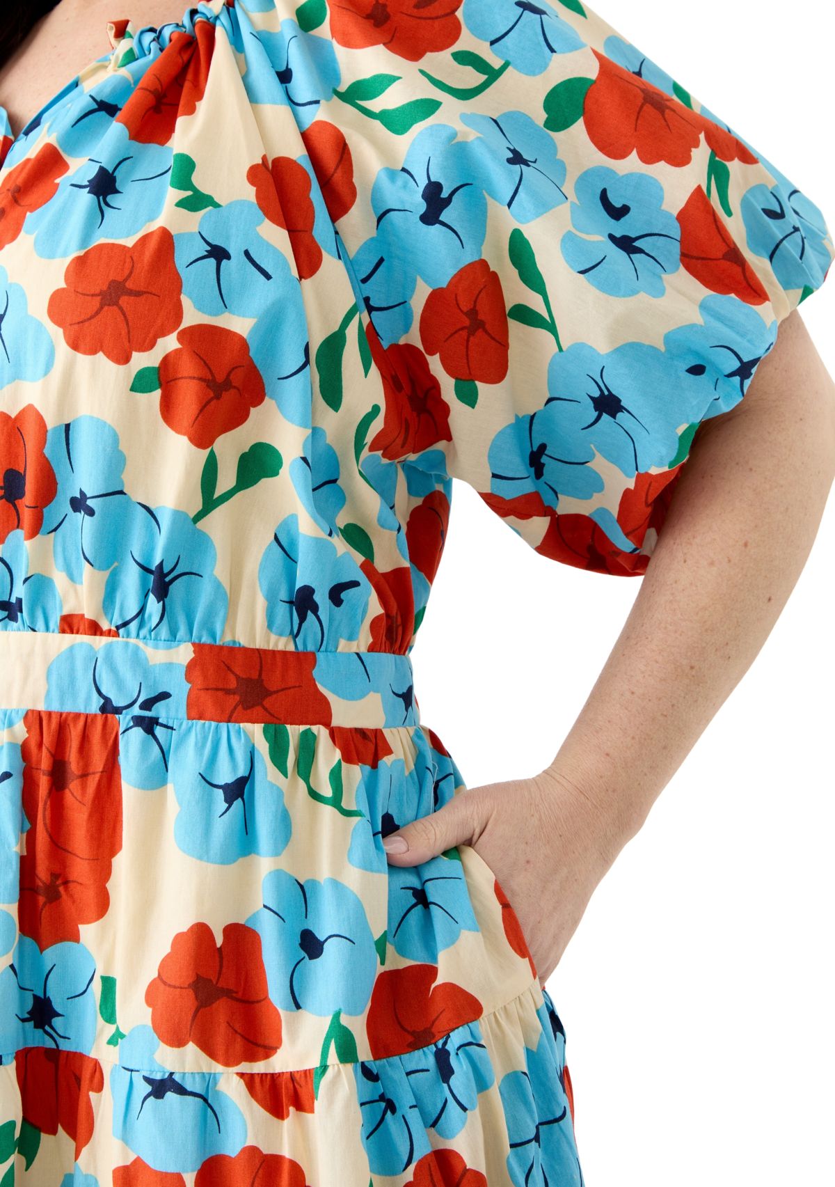 Plus Size Button Down Puff Sleeve Maxi Dress