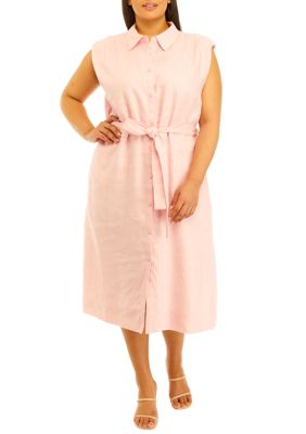 ENGLISH FACTORY Women's Plus Size Linen Mini Shirtdress