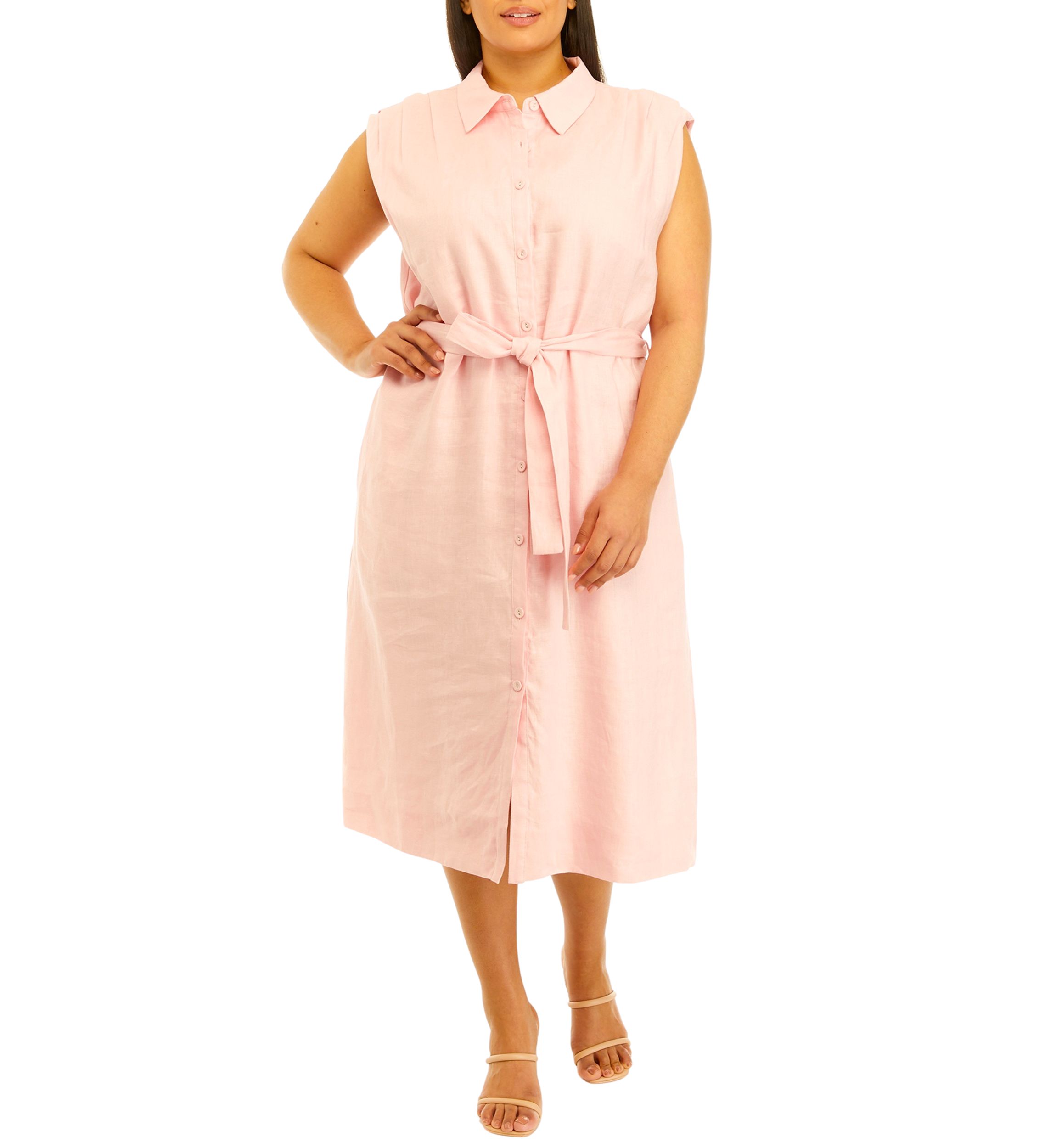 Plus Size Linen Mini Shirtdress