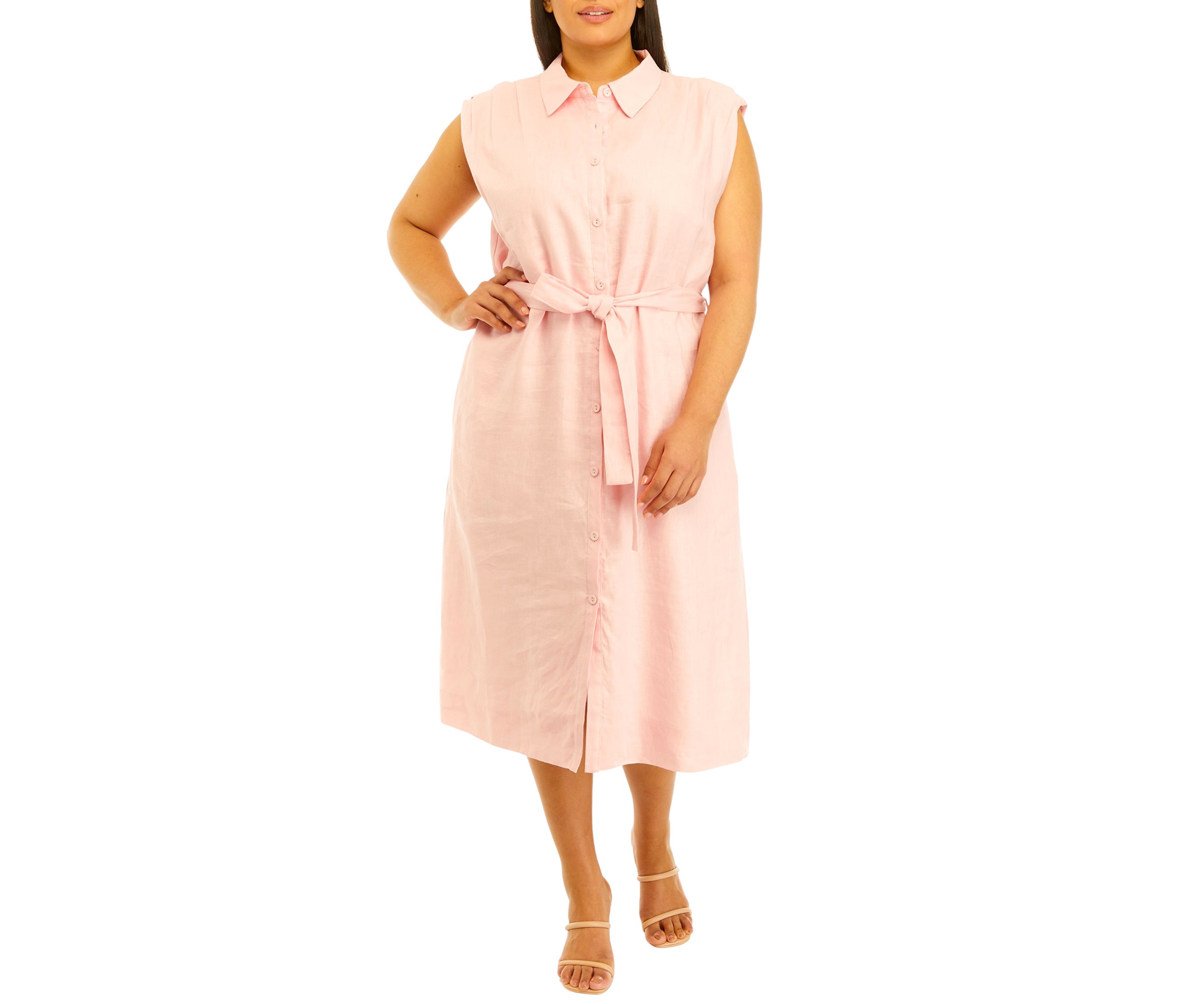 Plus Size Linen Mini Shirtdress