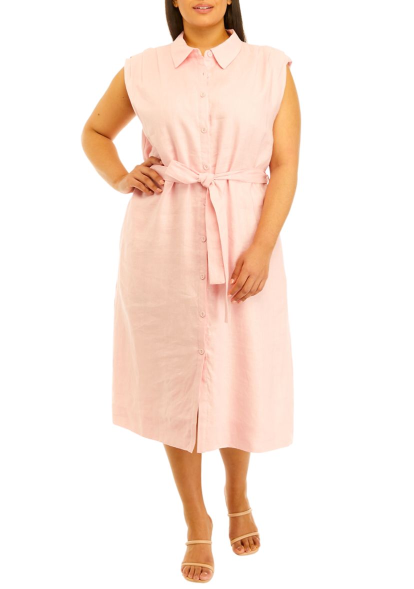 Plus Size Linen Mini Shirtdress