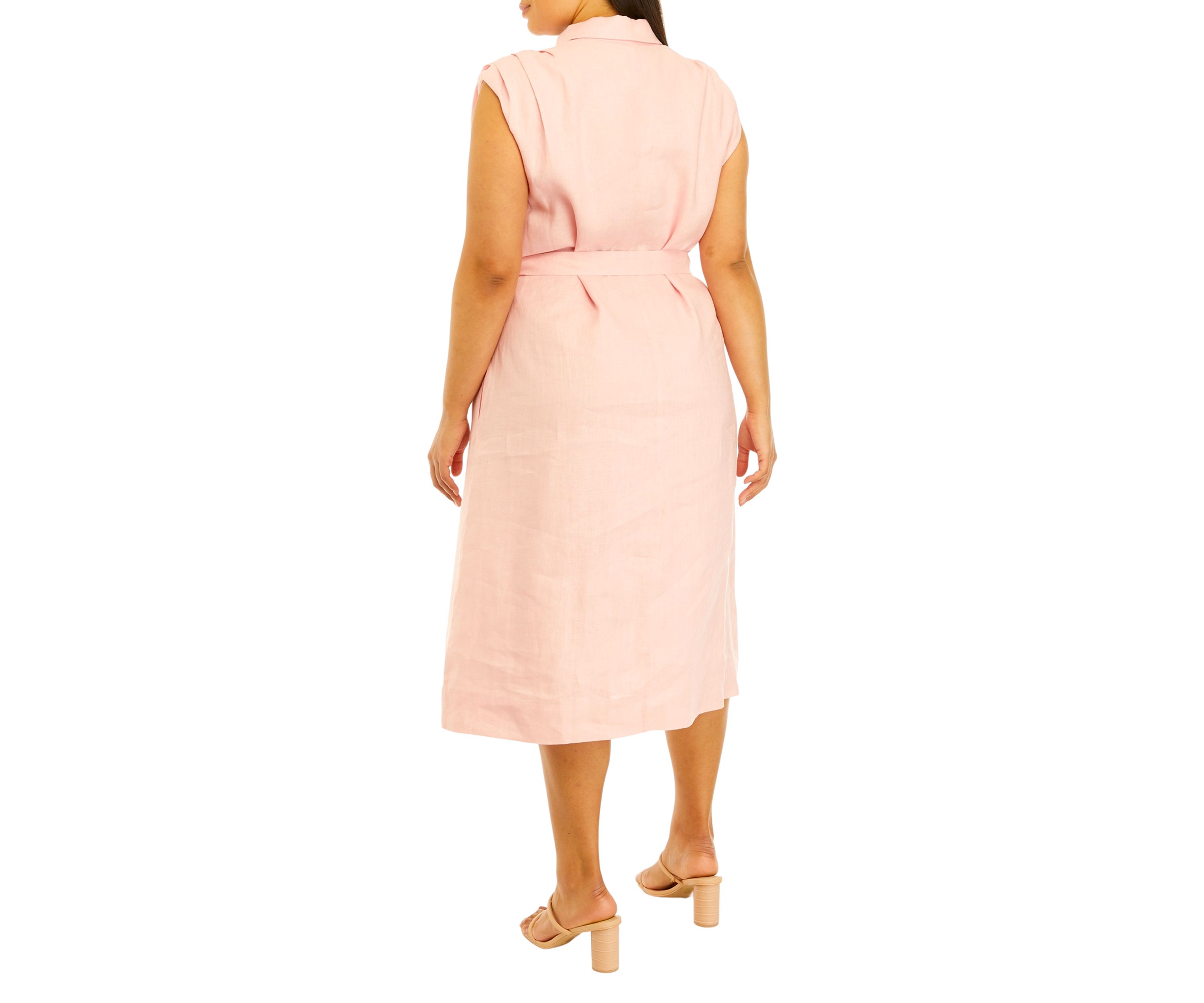 Plus Size Linen Mini Shirtdress