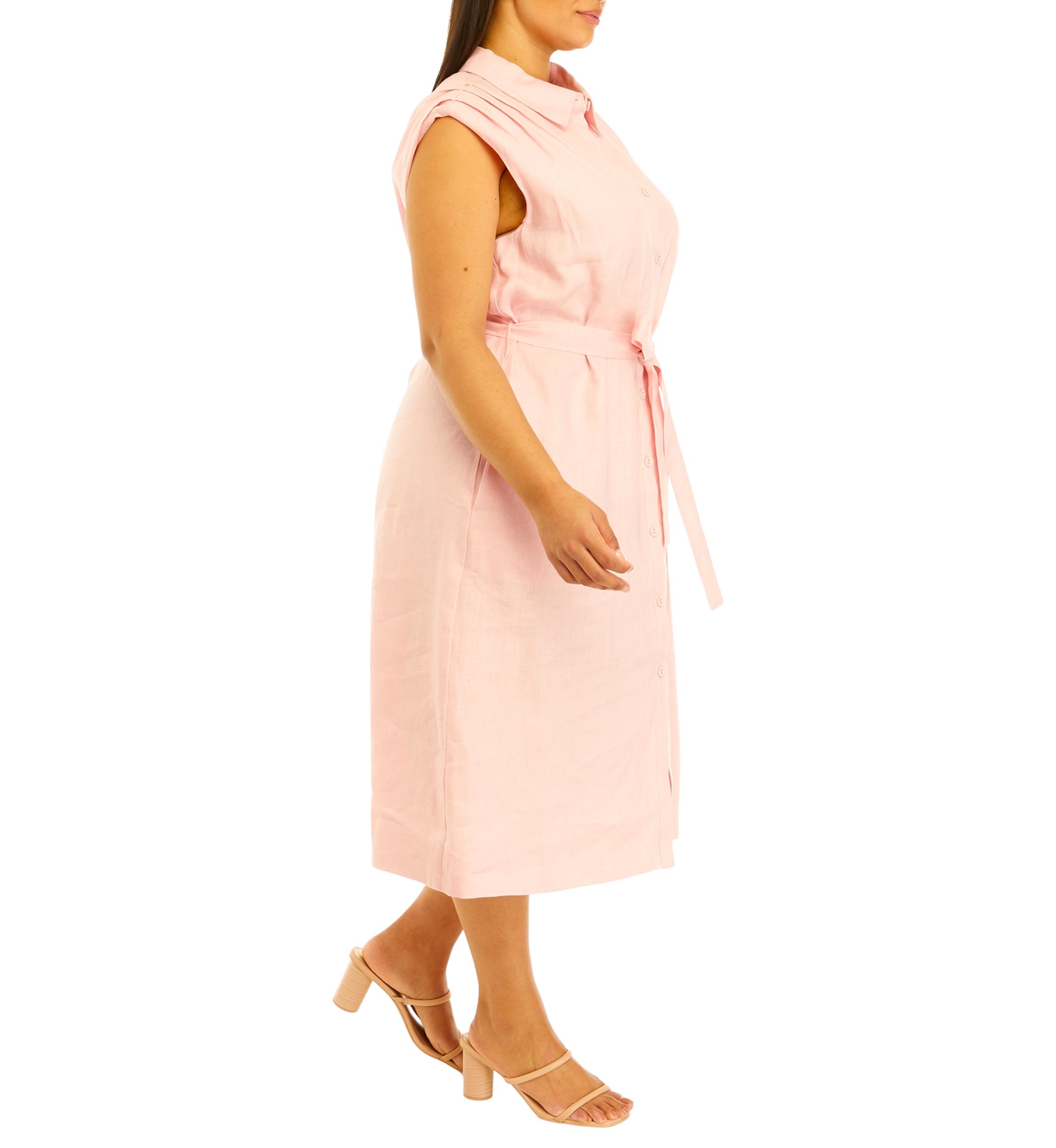 Plus Size Linen Mini Shirtdress
