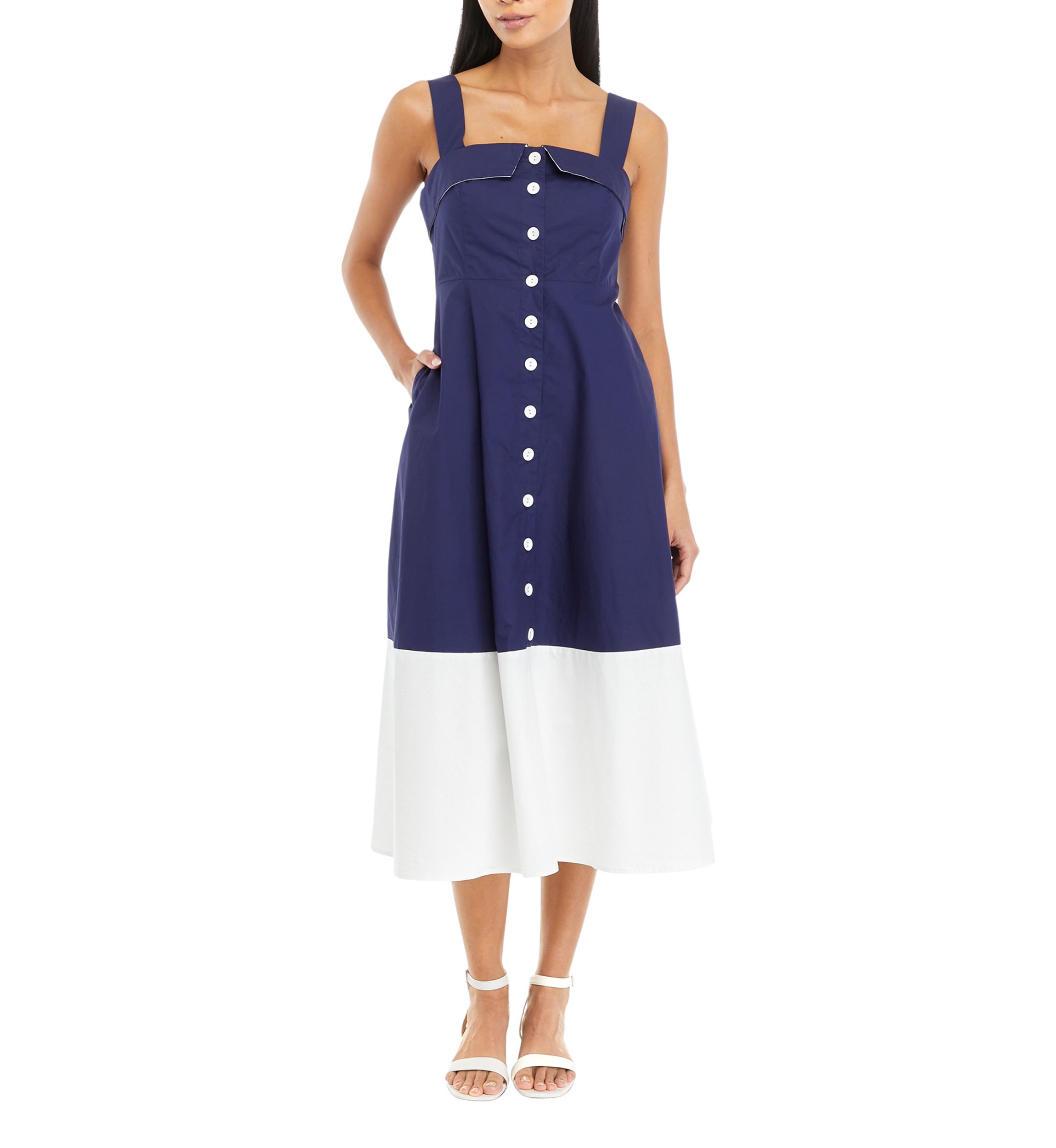 Womens Color Blocked Midi Dress