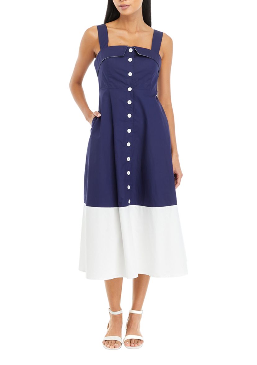 Womens Color Blocked Midi Dress